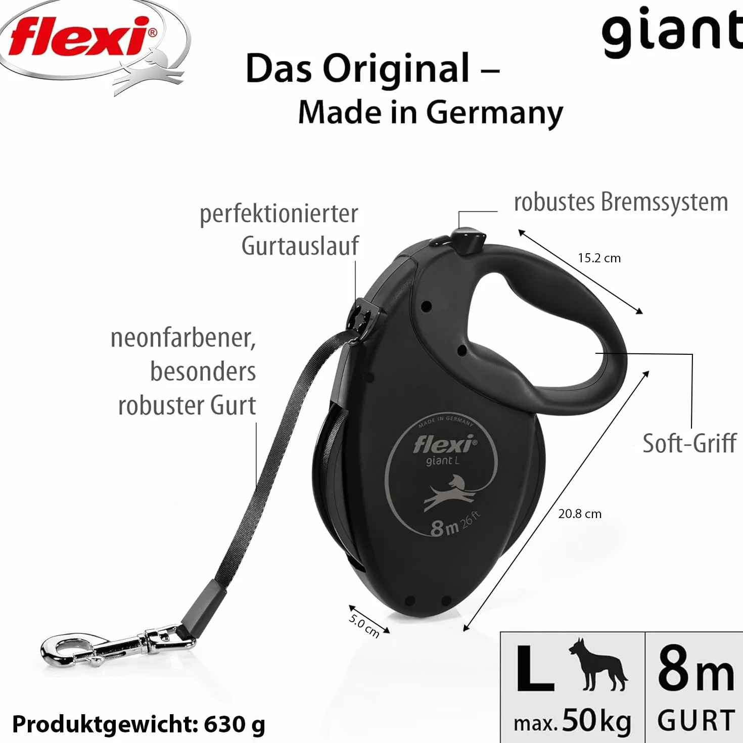 flexi® Giant Black Edition pasek 8 m, czarny, smycz zwijana dla psów do 50 kg