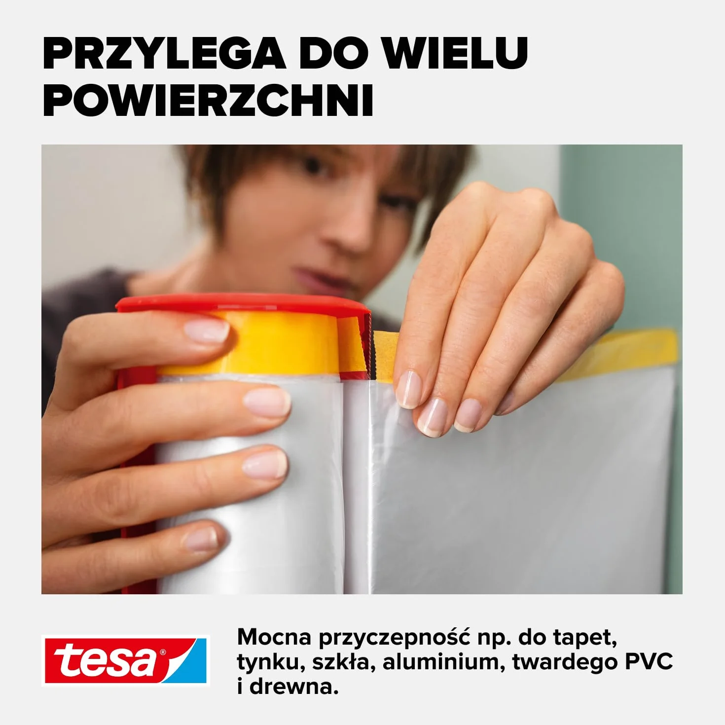 tesa Easy Cover Perfect+ Wkład M - folia malarska 2w1 z taśmą malarską washi - do maskowania i ochrony podczas malowania - 33m x 55cm
