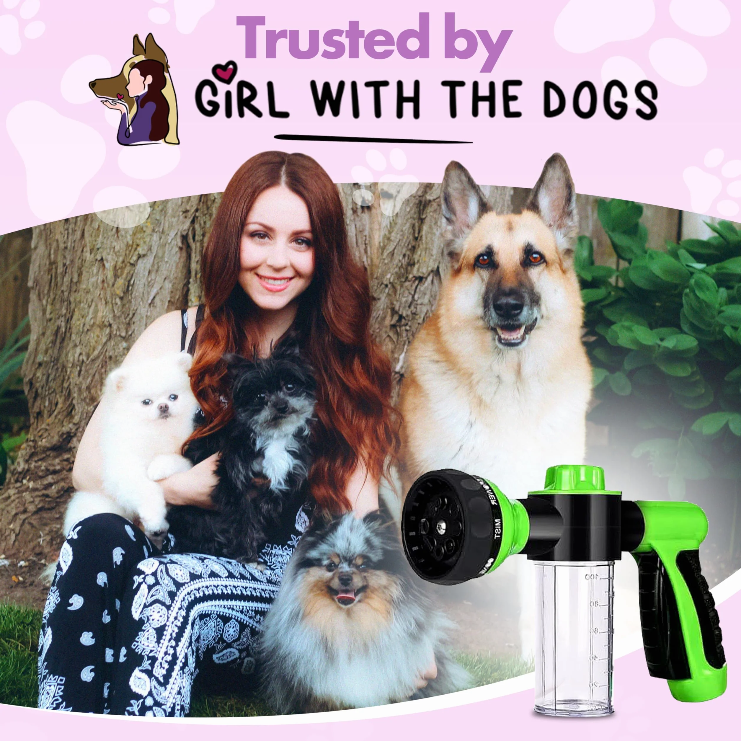 Girl With The Dogs Dozownik mydła i szamponu do mycia zwierząt domowych i dyszy rozpylacza węża ogrodowego