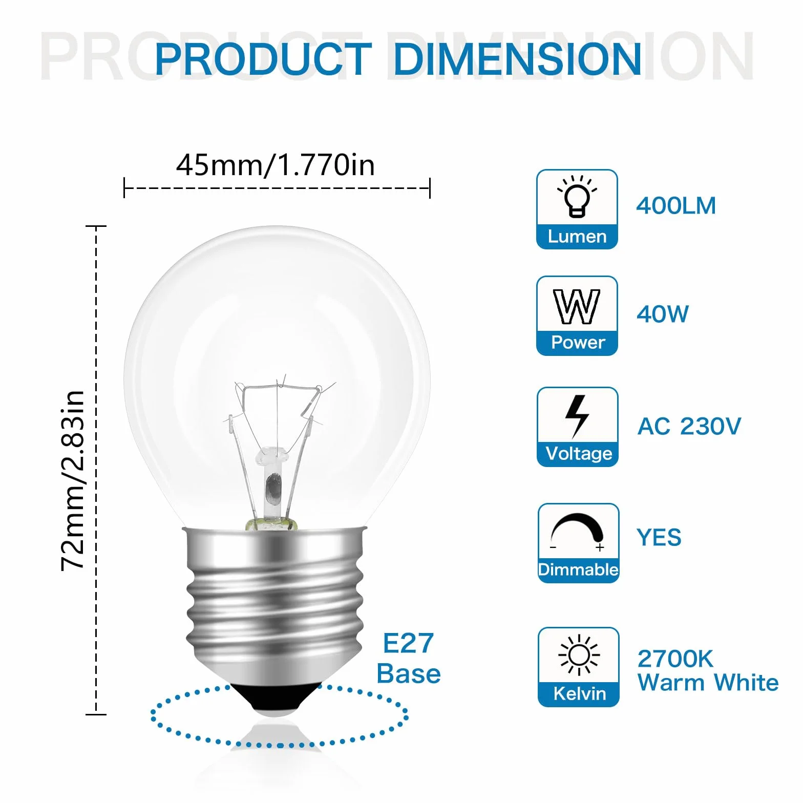 Żarówka do piekarnika E27 40W 300°C 230V G45 400lm 2700K