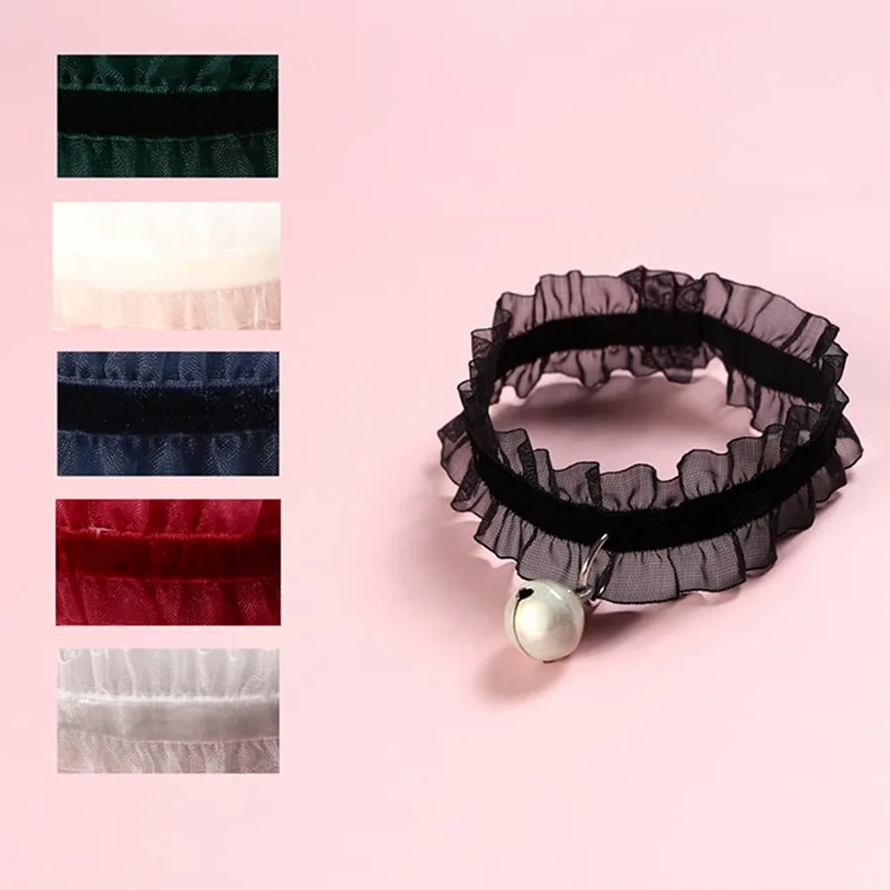Elasticity Aksamitna koronka Zwierzęta Koty Kołnierz z Dzwonkiem Chihuahua Królik Naszyjnik Bowtie Szczeniak Psy Dzwonki Naszyjniki Akcesoria dla kotów (Sliver Small)