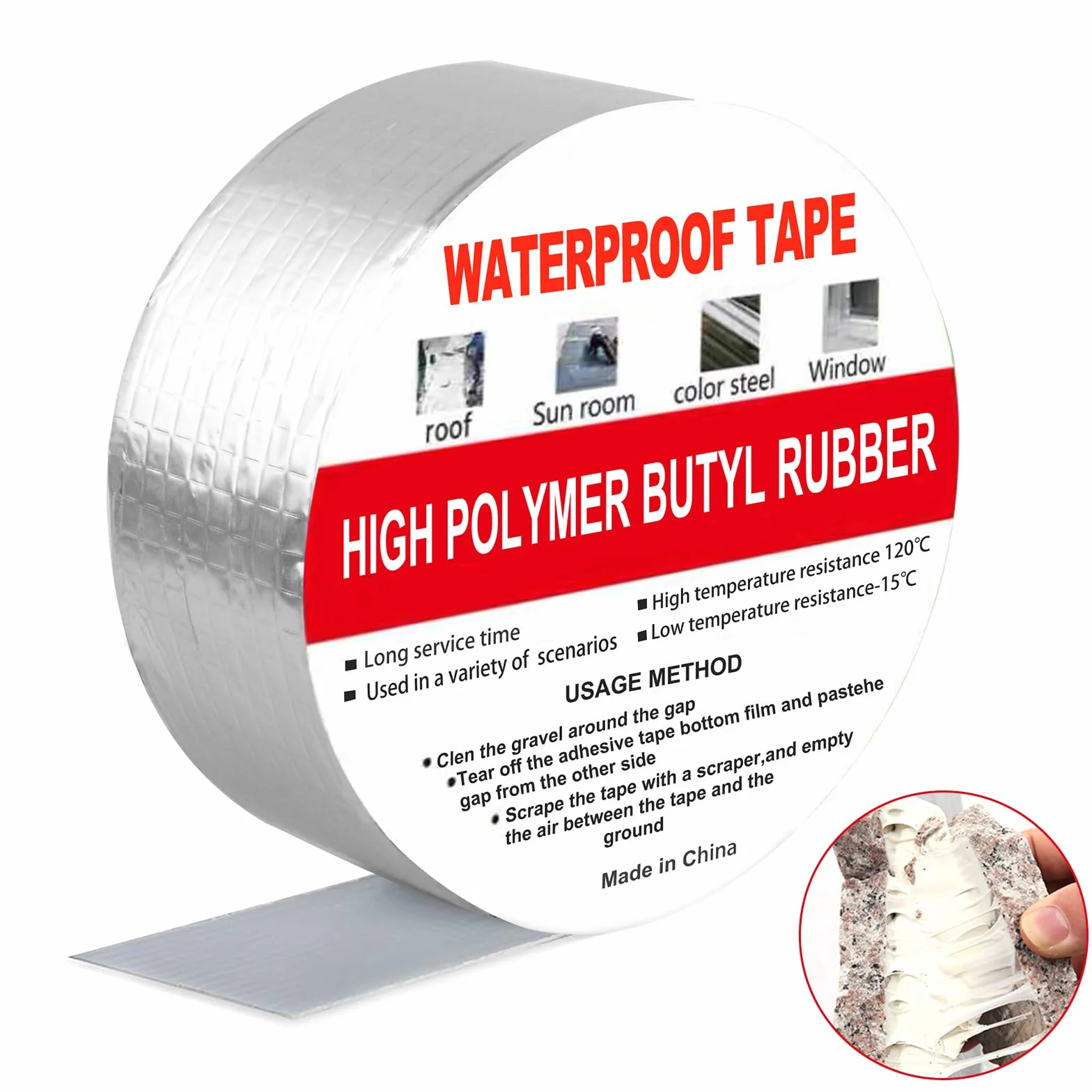 Wodoodporna taśma butylowa 1mx 50 mm x 5m samoprzylepna taśma wodoodporna aluminiowa taśma klejąca - taśma zapobiegająca wyciekom wody do użytku na zewnątrz - super wodoodporna taśma, guma