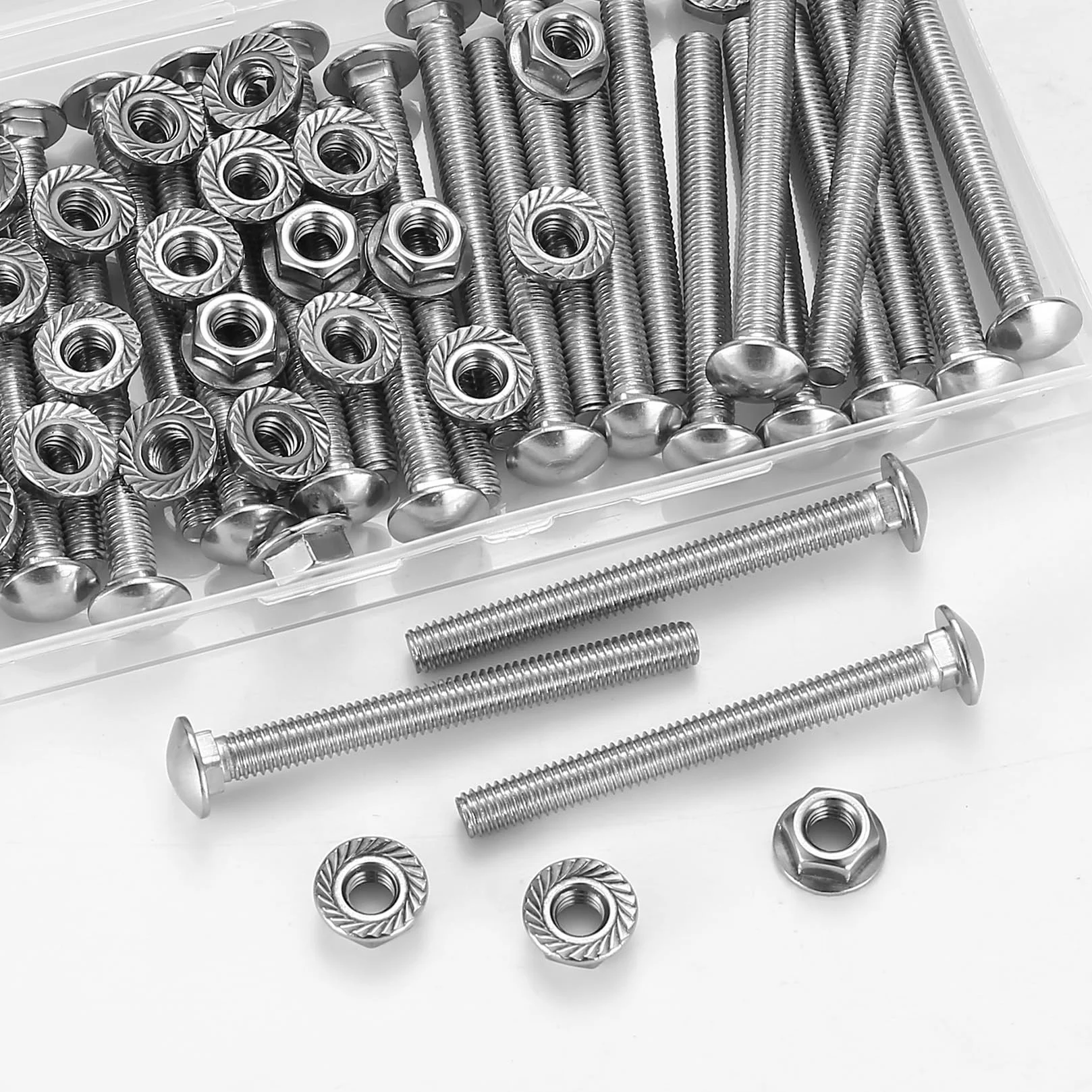 56 sztuk śrub zamkowych M6 x 60 mm, stal nierdzewna, śruby blokujące ze stali nierdzewnej, śruby do bramki, zestaw śrub z łbem płaskim z nakrętkami kołnierzowymi