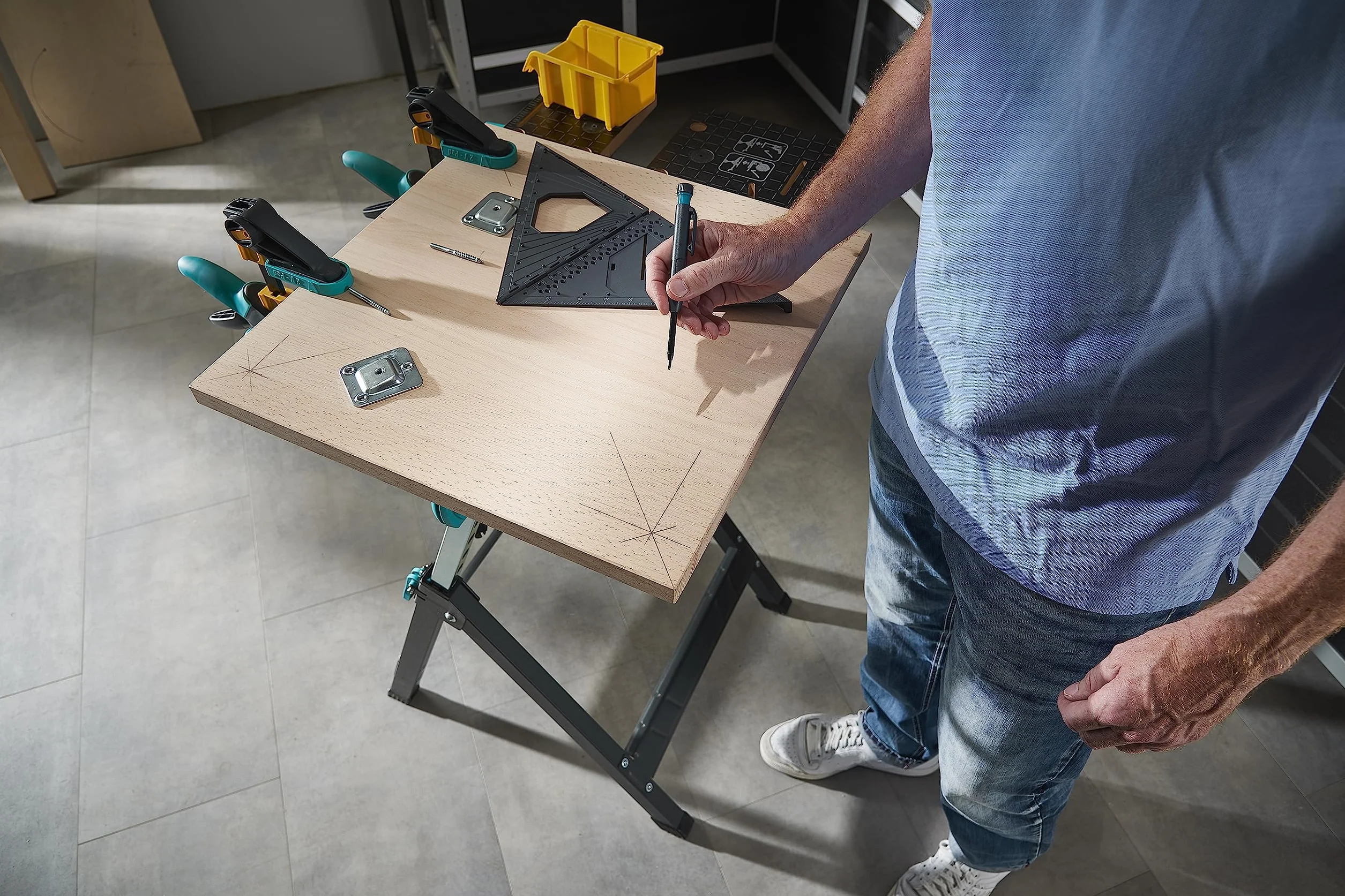 wolfcraft Kąty pomiarowe i oznaczające Vario 3D PRO I 5219000 I składane narzędzie pomiarowe do powierzchni i trójwymiarowych przedmiotów, tworzywo sztuczne