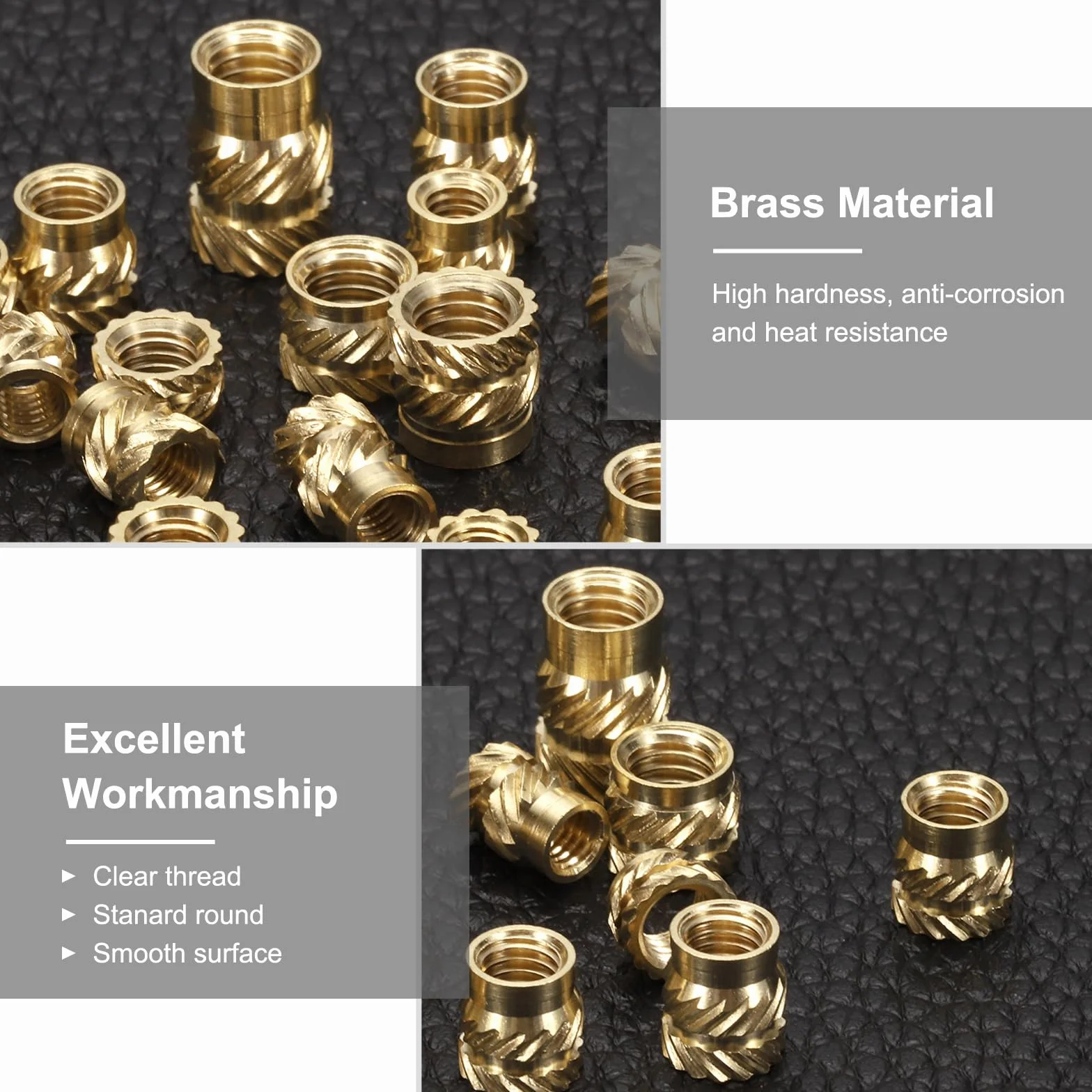 QUARKZMAN 50 szt. M6 x 6 mm, OD 8 mm mosiężne wkładki gwintowane, radełkowane nakrętki dociskowe, złoto