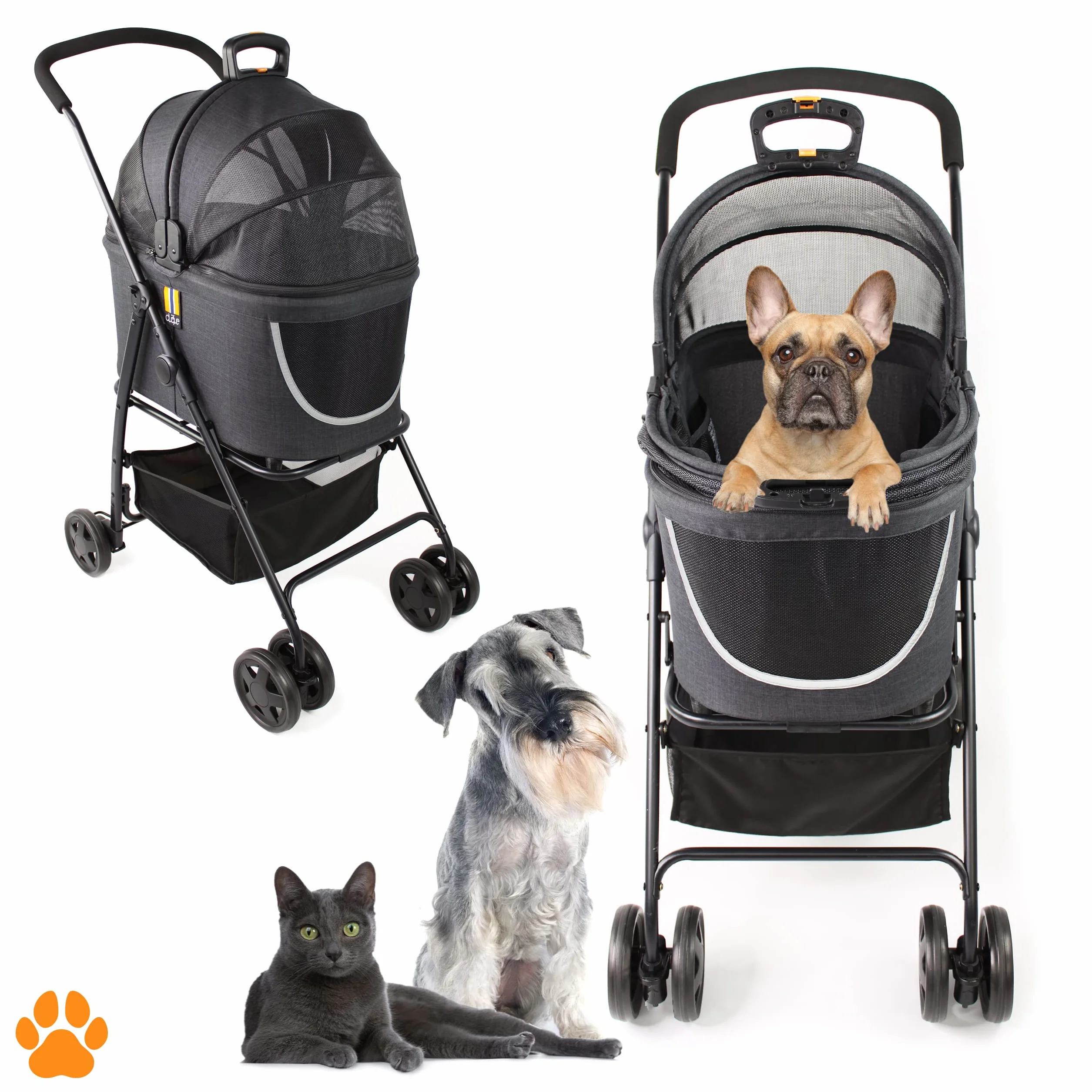 Model Coco 2 w 1 – wózek dla psów i zwierząt domowych, wózek do 15 kg, z dodatkowym koszem na zakupy lub akcesoria, łatwy do złożenia, na zwrotnych, elastycznych kółkach, nowoczesny