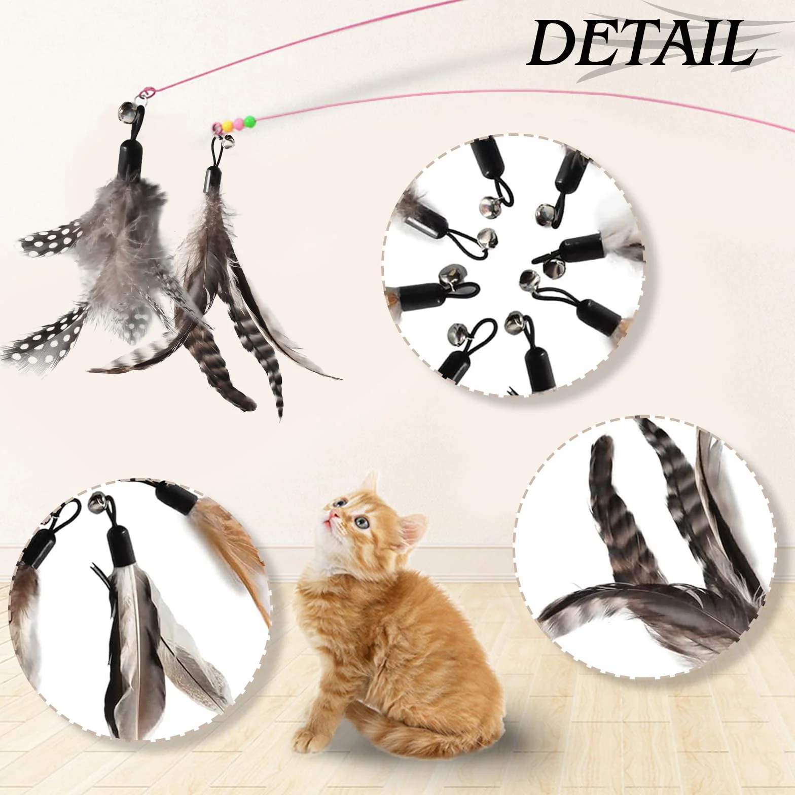 Kot Feather Toys, 8 sztuk zapasowych zabawek z piórami dla kotów, bez barwników chemicznych, łącznie z wkładami do naturalnych piór dla kotów