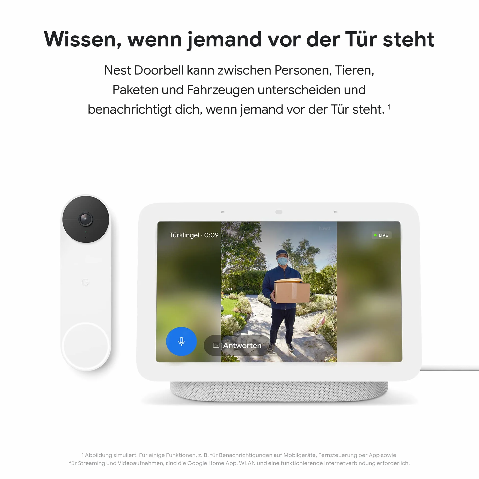 Google GWX3T Nest Doorbell - dzwonek do drzwi zasilany akumulatorem z funkcją wideo, Biały