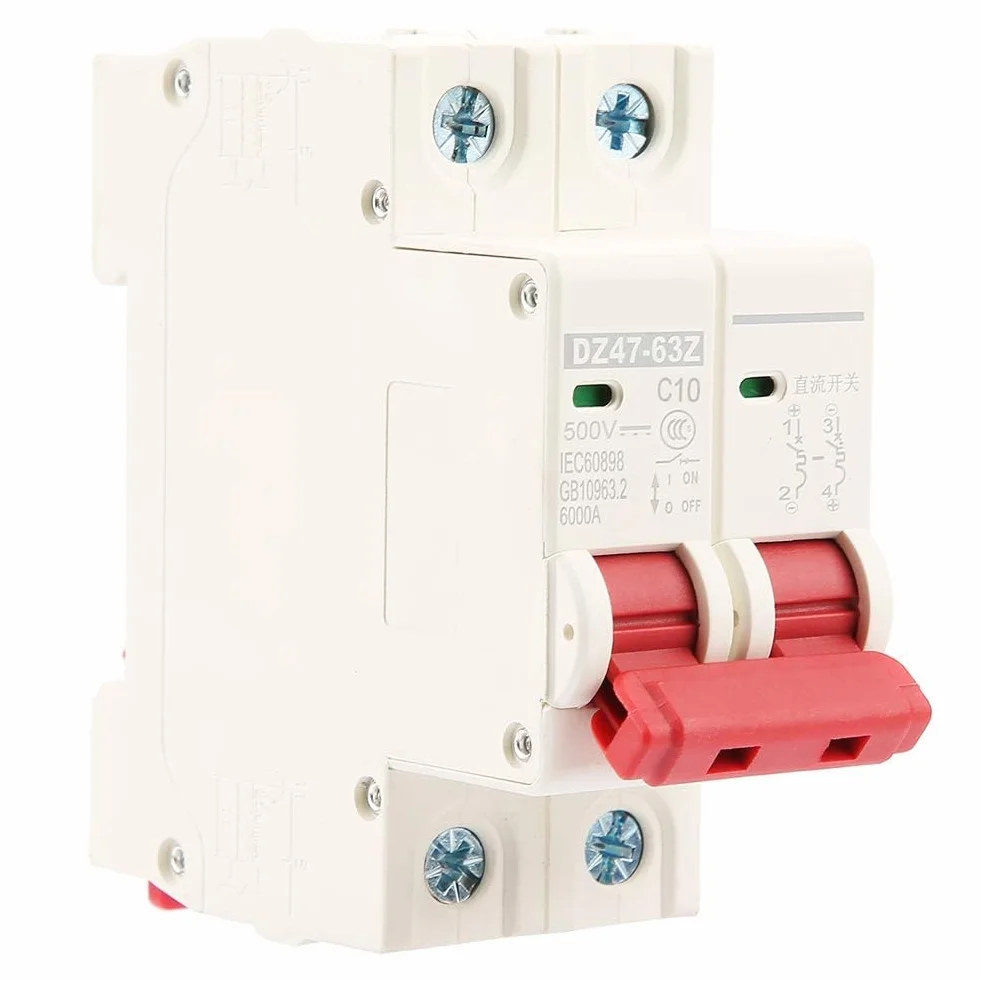 Wyłącznik Nadprądowy 2P 10A DC 500V, Miniaturowy Automat Przeciwprzeciążeniowy DZ47-63Z, Zabezpieczenie Elektryczne