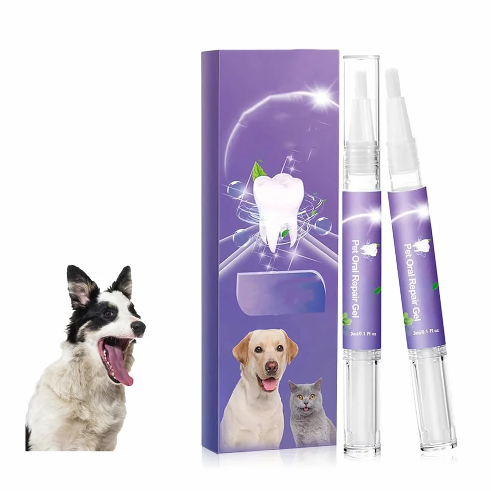 Pet Oral Repair Gel, Advanced Dog Teeth Cleaning Pen Sets With Whitening & Tartar Control Dogs Teeth Cleaning Toothbrush Pens Care Freshens Breath Reduces Easy No-Brushing Oral Care (4 PCS)