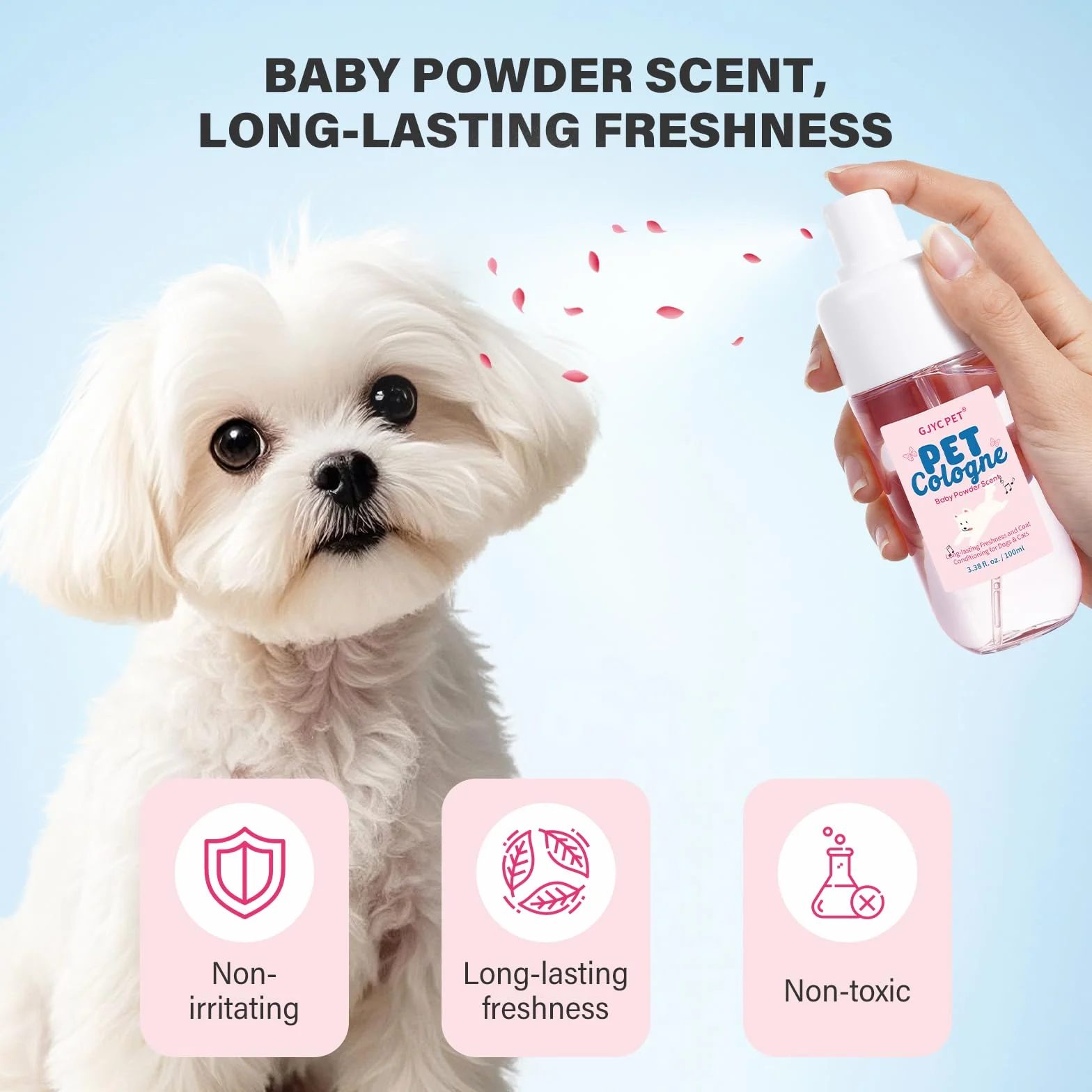 Perfumy dla psów, zapach pudru dla niemowląt, woda kolońska dla psów i kotów, długotrwały dezodorator, zapachowa odżywka do futra zwierząt domowych, nieprzylepna formuła, przyjazna w podróży, 100 ml