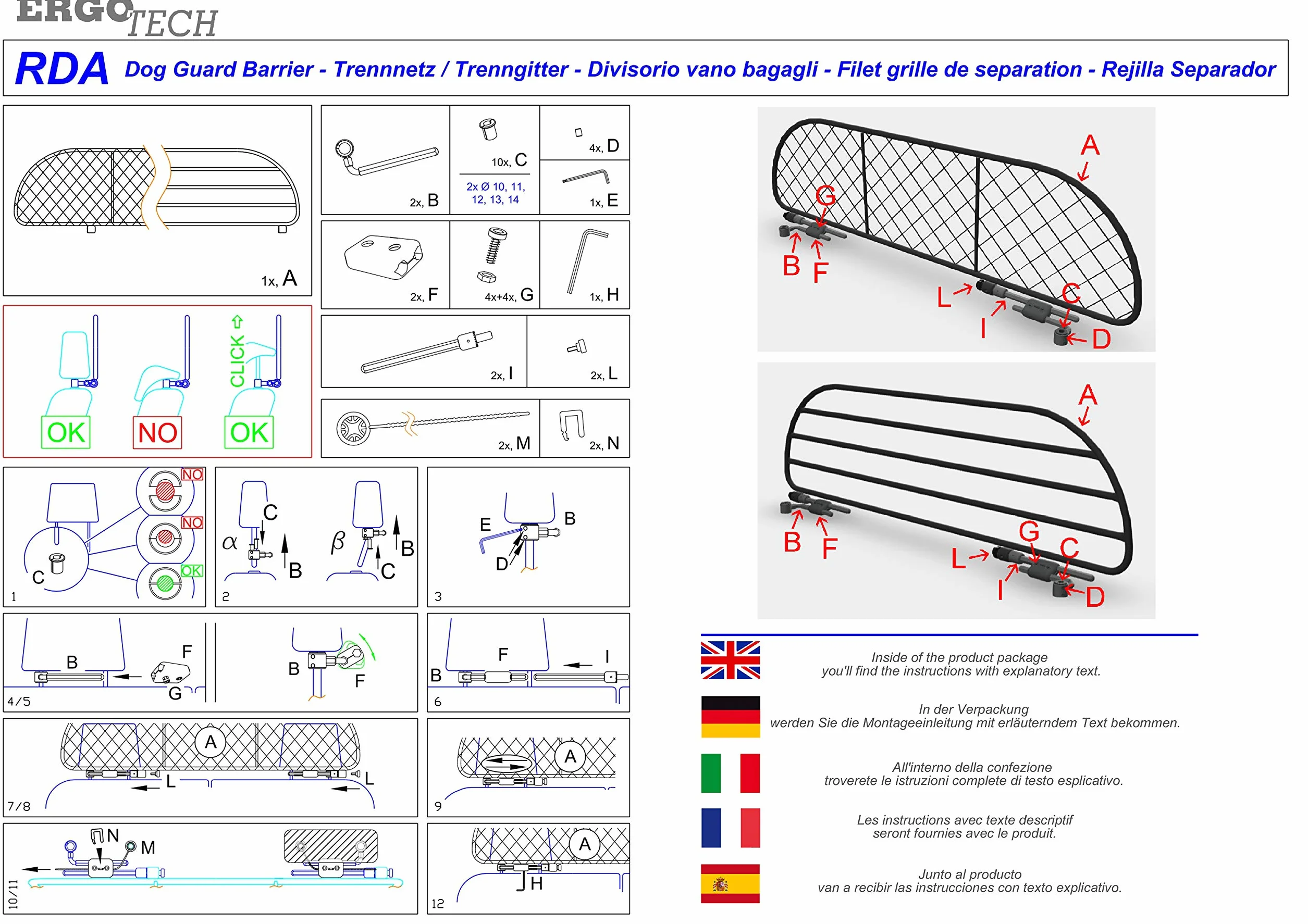 ERGOTECH siatka oddzielająca kratka oddzielająca siatka dla psa kratka dla psów do Volkswagen Touran 2003-2009 i od roku produkcji 2010