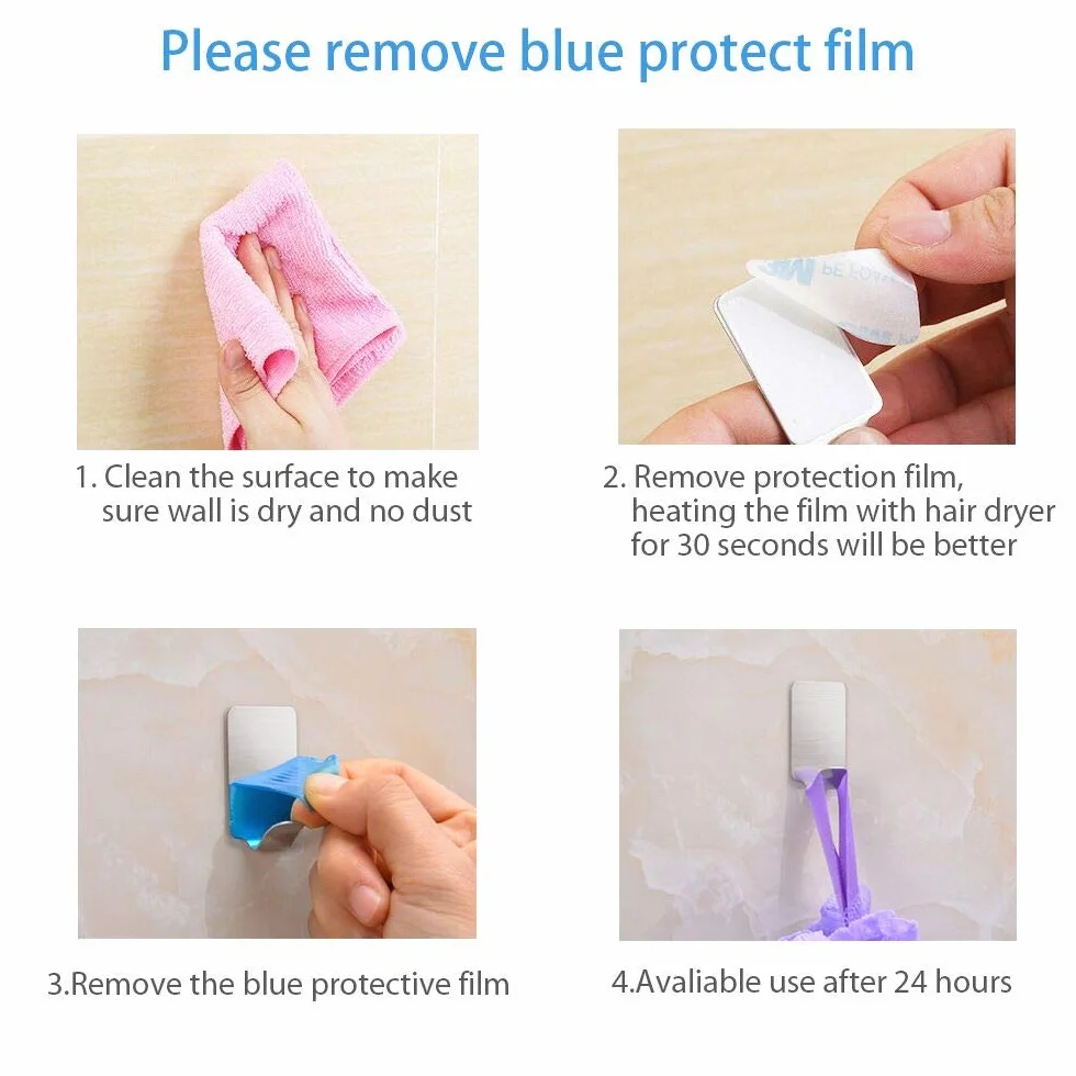 Karrong Samoprzylepne haczyki na ręczniki ze stali nierdzewnej, wieszaki na ubrania, bez wiercenia, wodoodporne, do łazienki, kuchni, pokoju, 12 sztuk