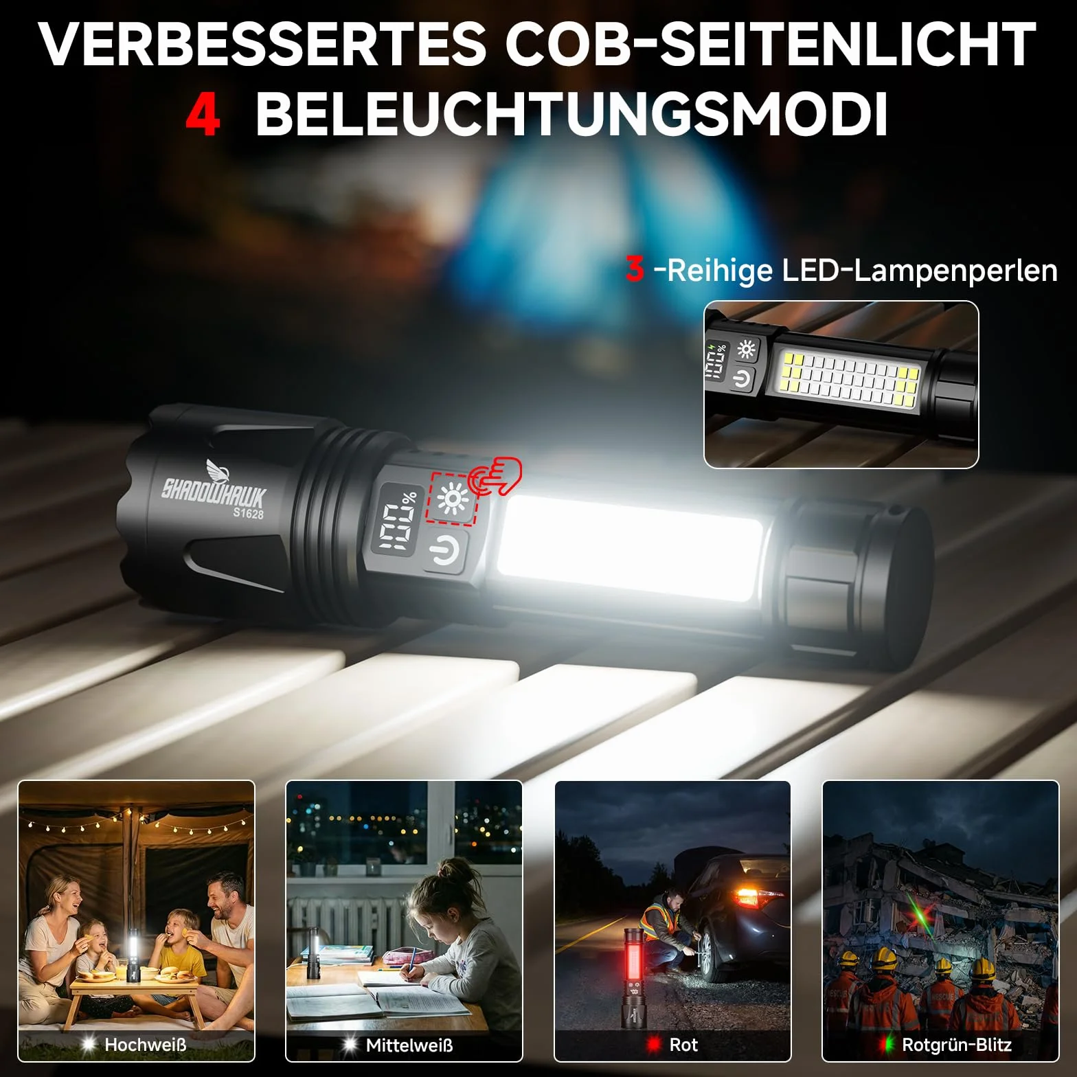 Shadowhawk Latarka LED USB ładowana na baterie