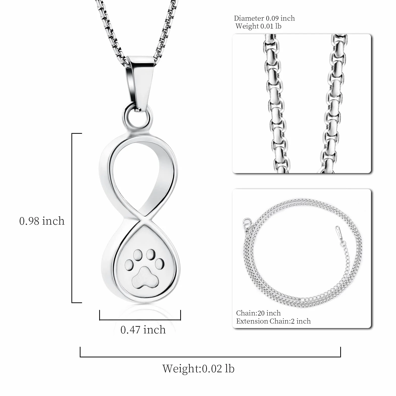 memorial jewelry Infinity Love Pet biżuteria do kremacji na prochy psa / kota, na pogrzeb Keepsake, urna, naszyjnik, wisiorek, biżuteria pamiątkowa