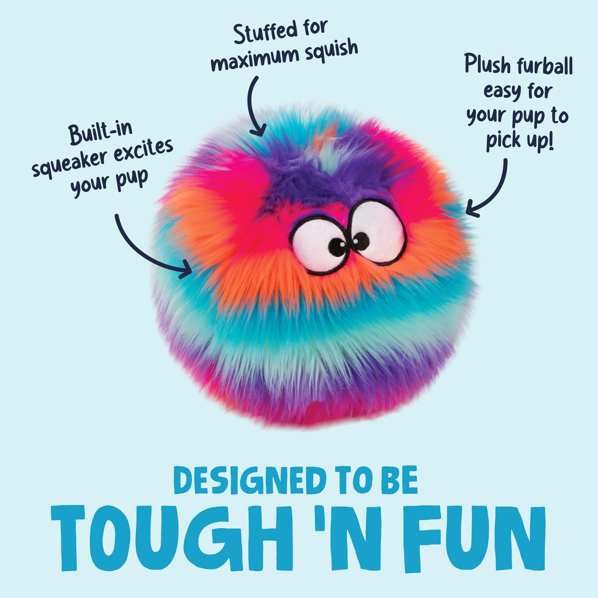 Moonmoon goDog Furballz with Chew Guard Technology Plush Dog Toy, Large, Bright Rainbow