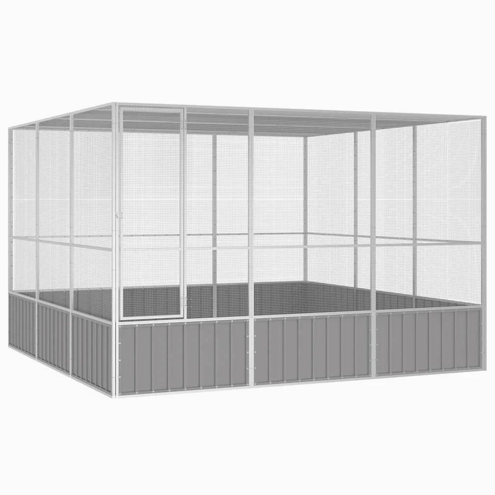 Woliera dla ptaków z ocynkowanej stali, duża klatka dla ptaków do użytku na zewnątrz, przestronna woliera z zamykanymi drzwiami, 302,5 x 324,5 x 211,5 cm