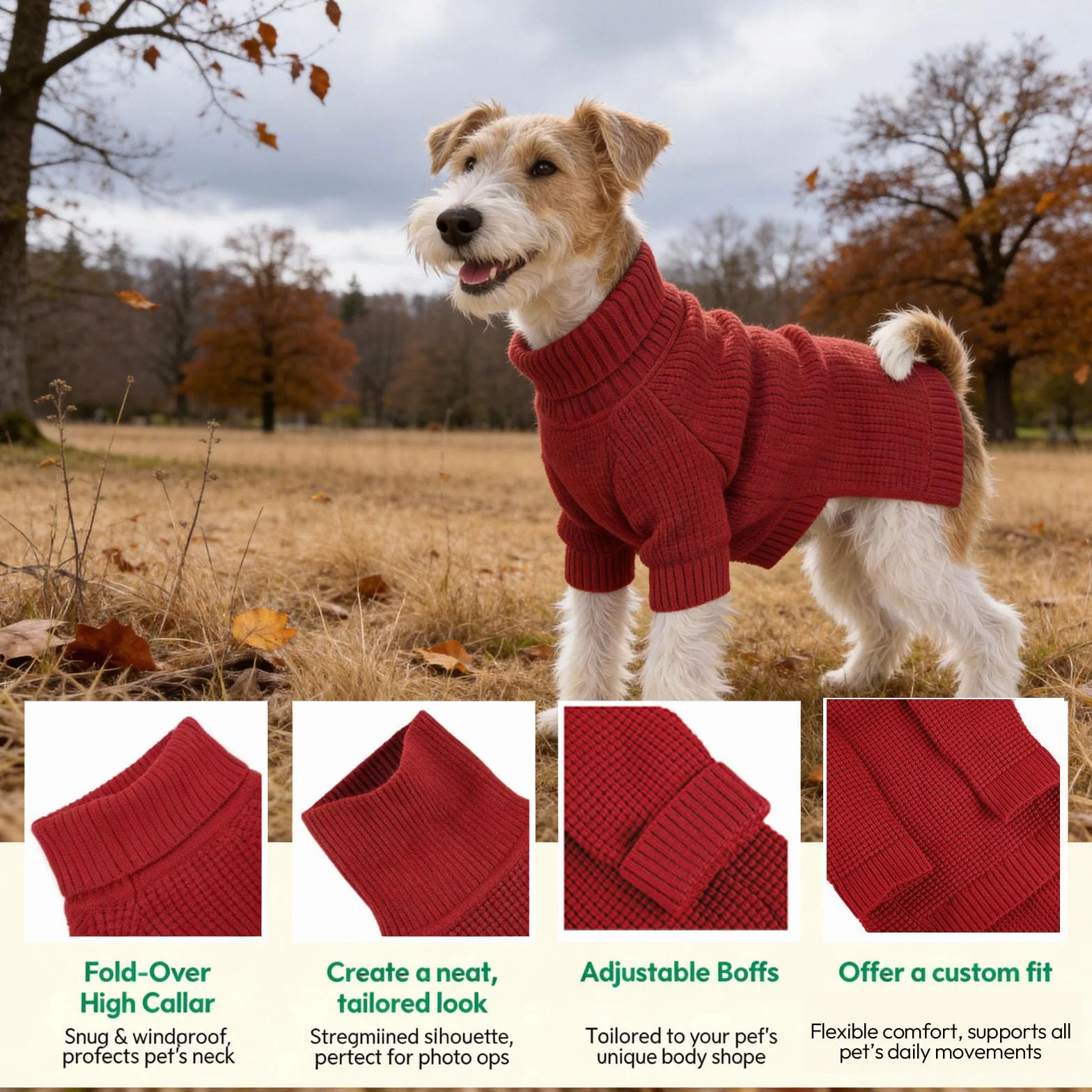 KONVINIT Sweter dla psa średniej wielkości – oddychający sweter dla psa dla buldoga francuskiego i Corgi, długi rękaw z golfem