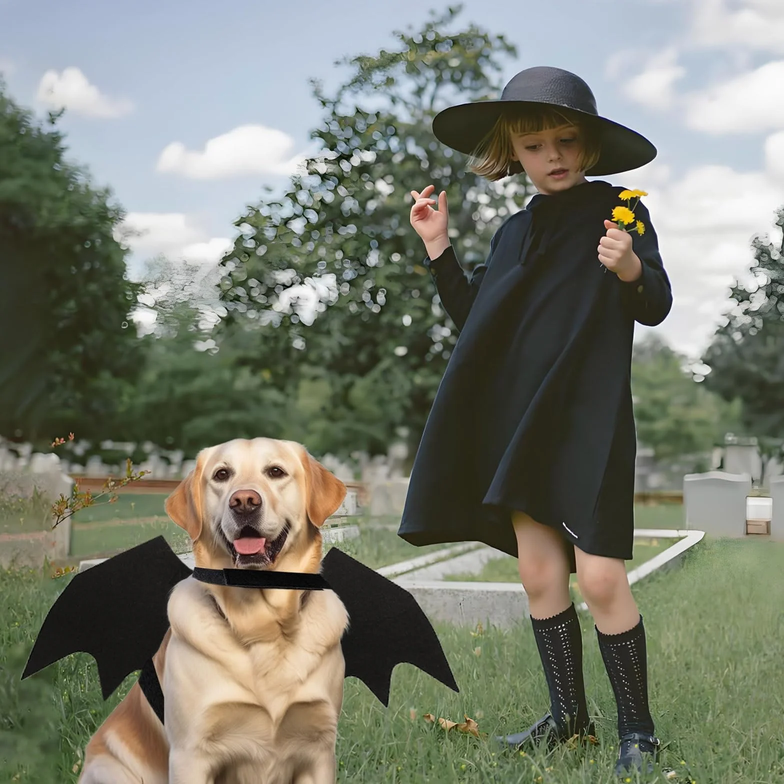 Kostium na Halloween, dla psa, nietoperza, skrzydła psa, na Halloween, w zestawie skrzydła nietoperza, pies i dzwonki dyniowe, dla zwierząt domowych, na imprezę halloweenową, Cosplay (L)