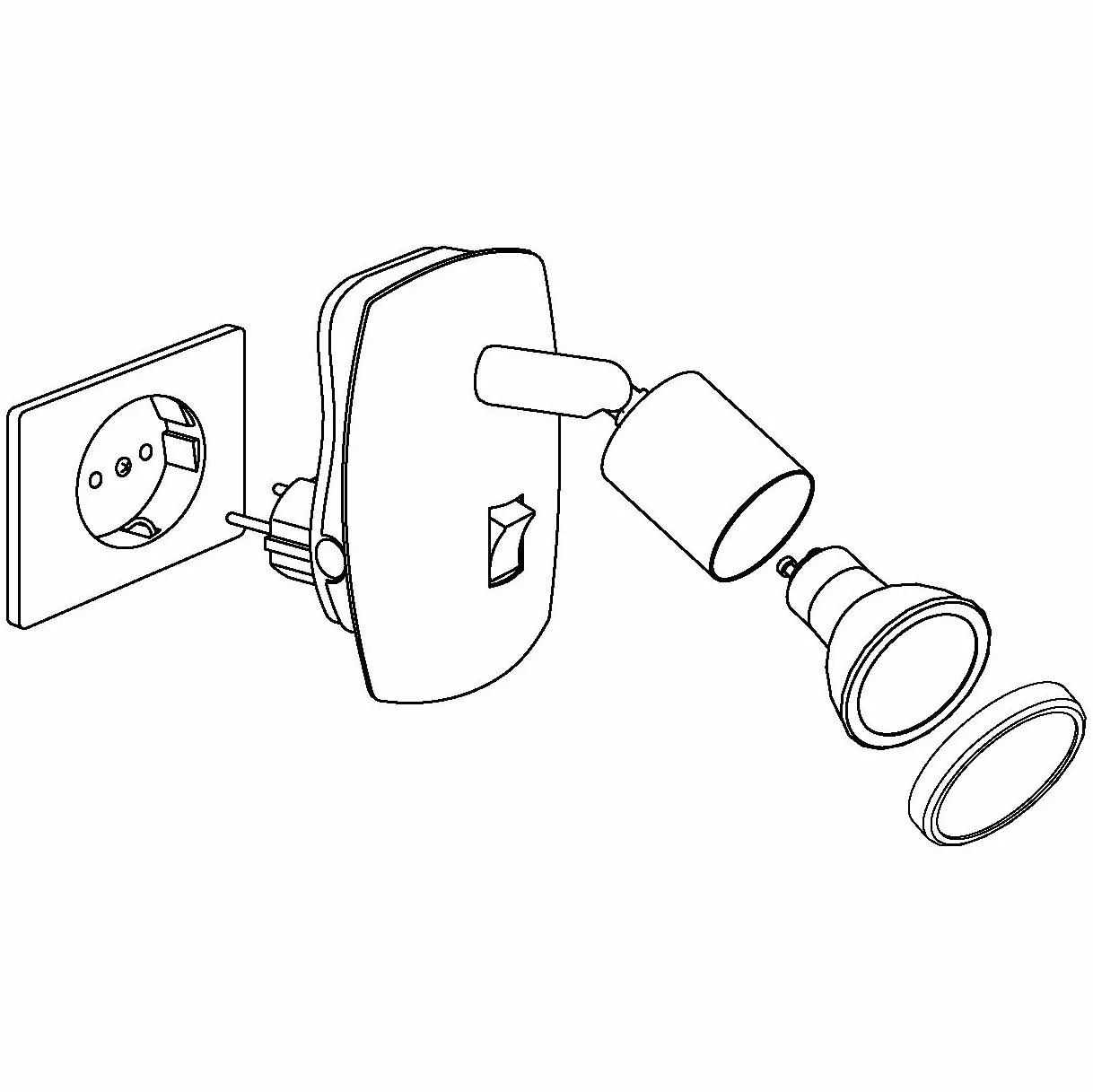 EGLO Gniazdo punktowe Mini, 1-punktowa lampa wtykowa, lampa wtykowa ze stali, kolor: biały, chrom, oprawka: GU10, w zestawie przełącznik