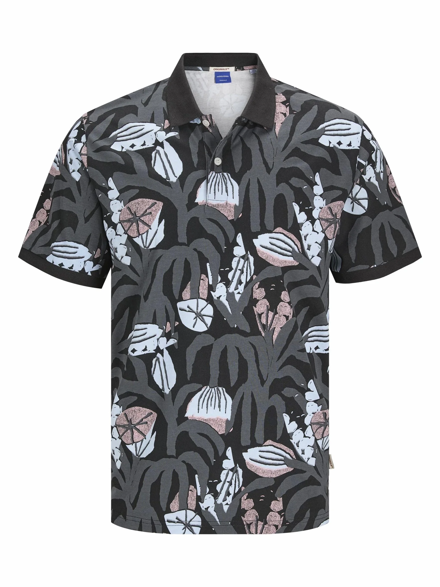 JACK & JONES Joralmeria AOP Polo Ss męskie, czarny, M
