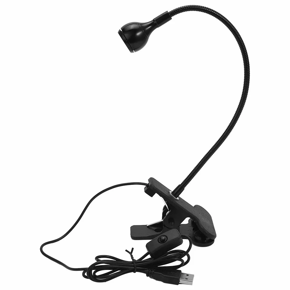 Nowa, Elastyczna Lampka z Klipsem na Gęsiej Szyi, Lampka Stołowa LED USB, Lampka do Czytania, Przenośna Lampa Stołowa do Komputera, z Klipsem, Zimna Biel 1W (BLACK)