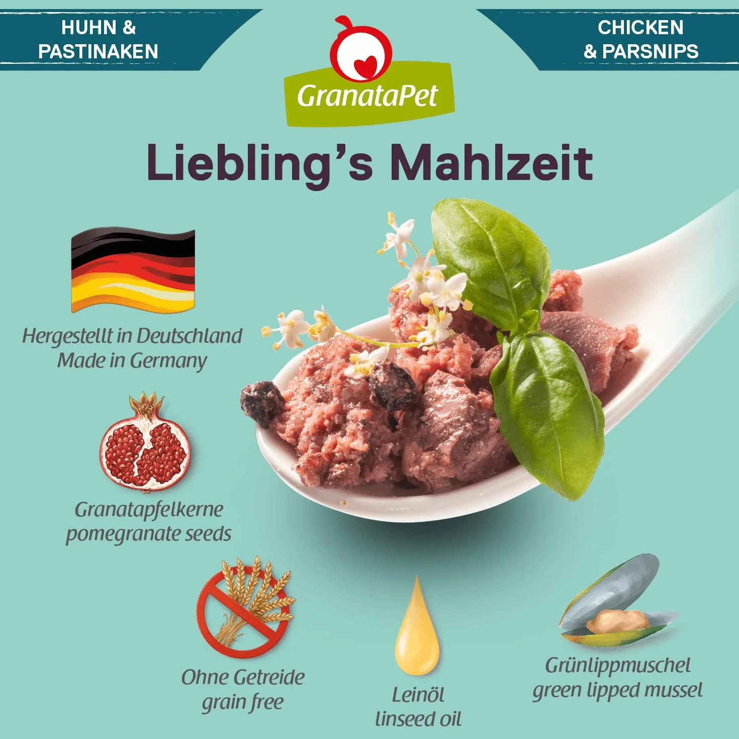 GranataPet Liebling’s Mahlzeit Angus Kurczak i Pasternak w puszkach Karma dla Psa 6 x 800 g