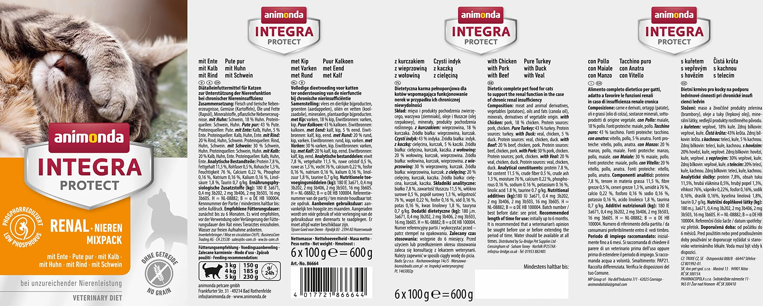 INTEGRA PROTECT karma dla kotów mokra renal (nerki) mieszanka (6 x 100 g), zalecana przez weterynarza w przypadku niewydolności nerek, opracowana przez weterynarzy karma uzupełniająca dla dorosłych