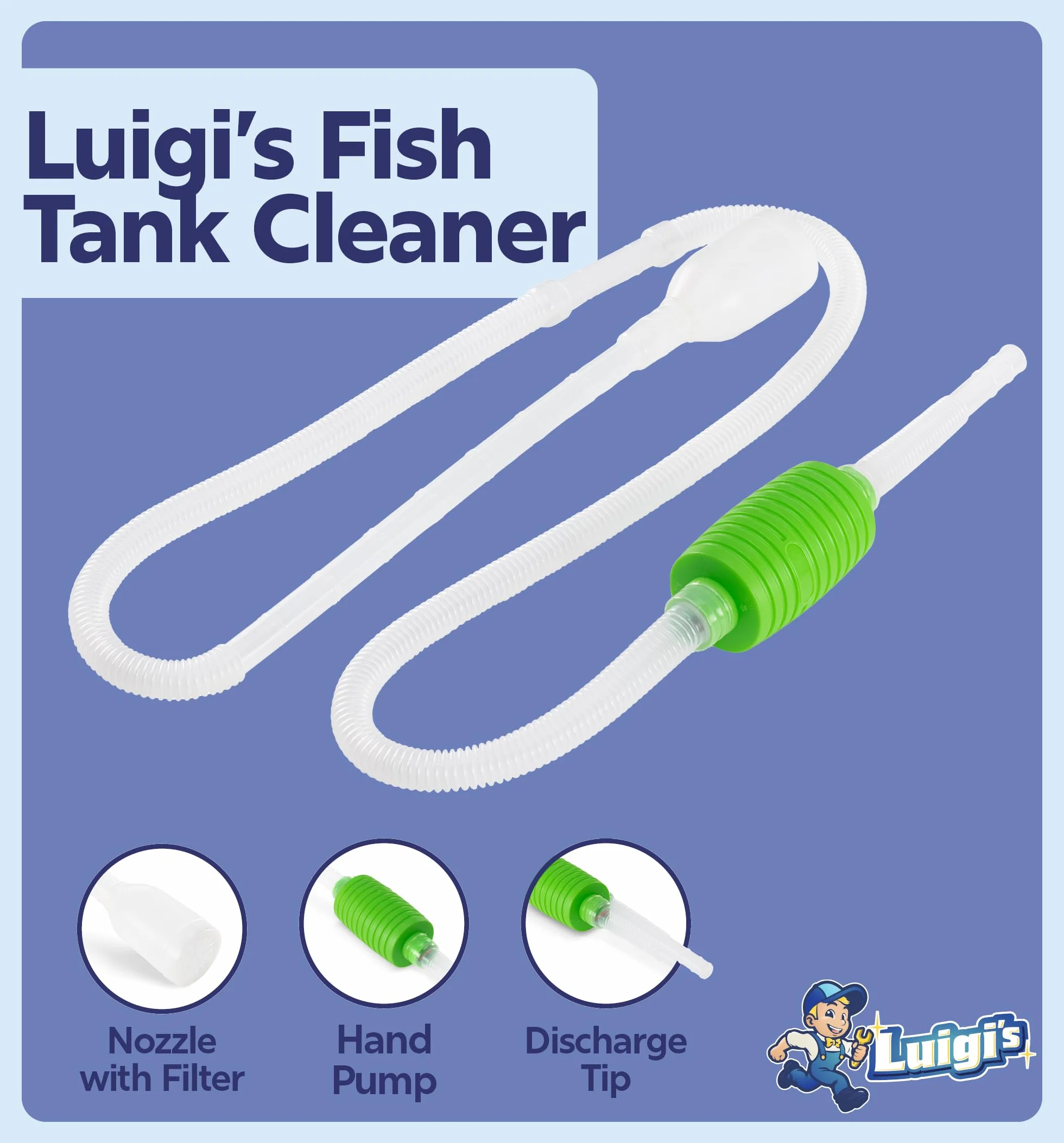 Luigi's Syphon Fish Tank Cleaner do akwarium - ręczna pompa syfonowa próżniowa 3 w 1 - zmieniacz wody i płuczka żwiru