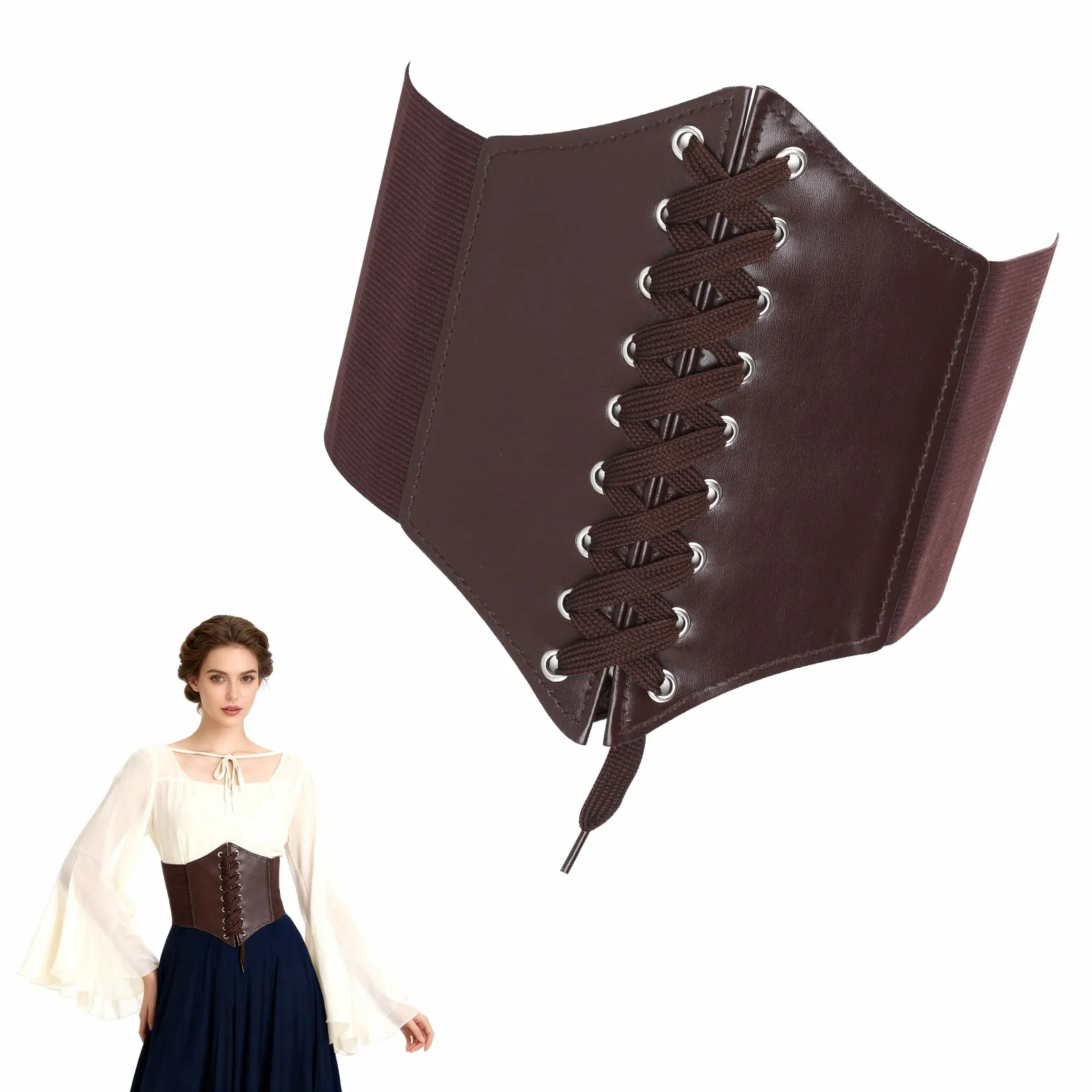 Gorset damski pod biustem, 2 sztuki, kostium piracki, z regulowanym zapięciem, elastycznym paskiem w talii i wzmocnionymi szwami, gorset idealny do kostiumu pirackiego, cosplay, Halloween