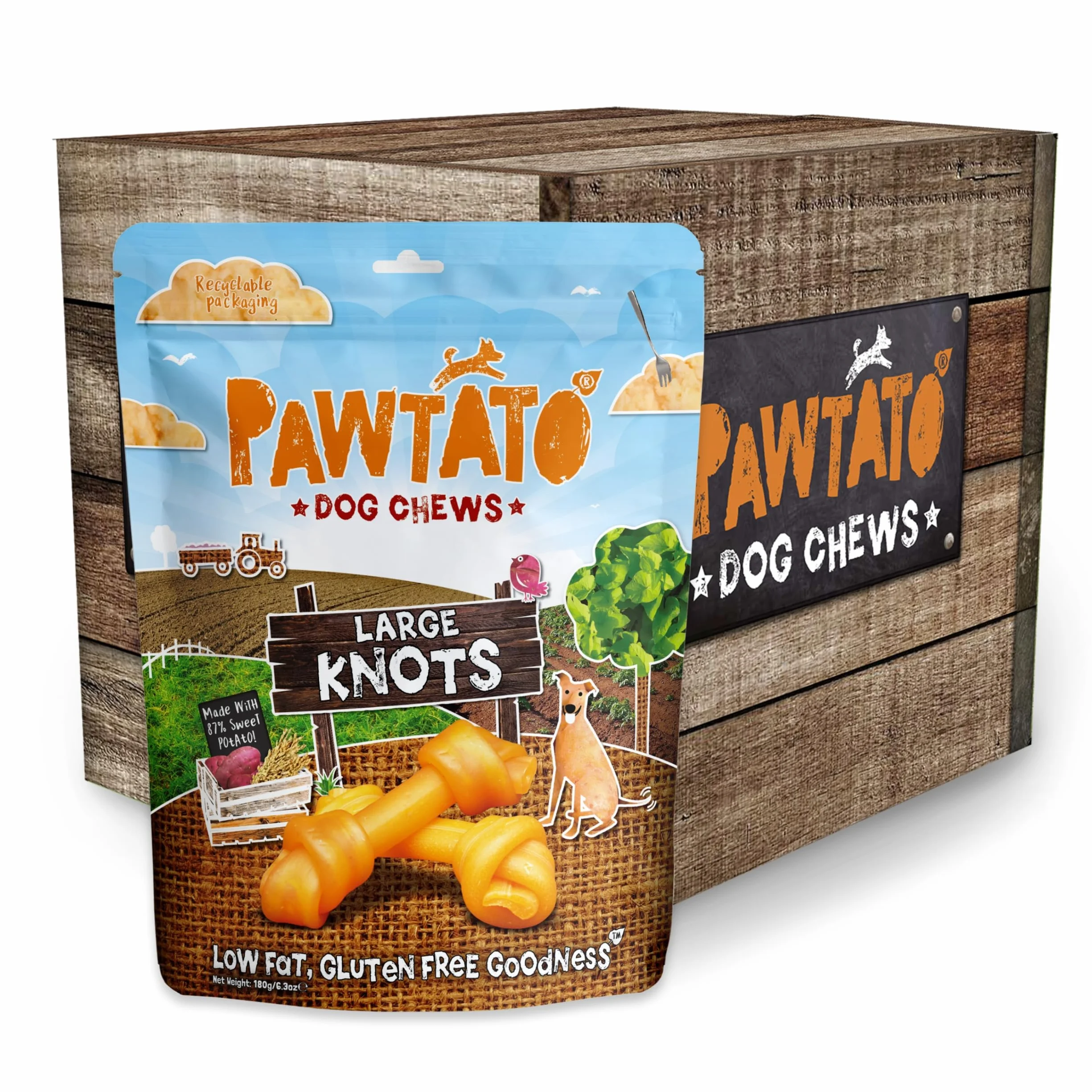 Knoopsnacks voor honden (6 x 180g) | Naturlijke trainingssnacks met 87% zoete aardappel, Rijst en Biergist