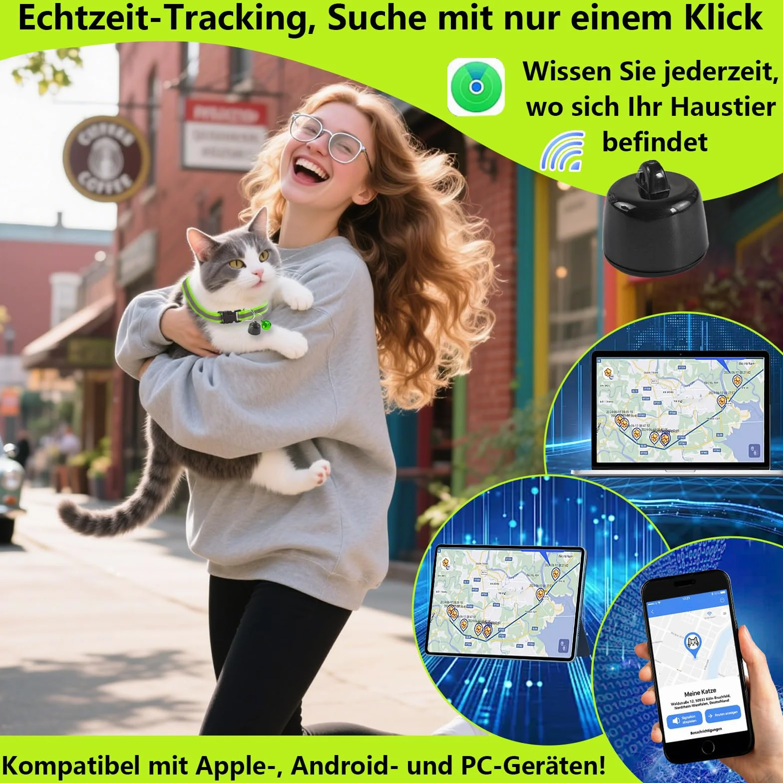 Lokalizator GPS dla kotów, kompatybilny z systemem iOS i Android, śledzenie lokalizacji na całym świecie, bez ABO, mini tracker zwierząt domowych do trackera kotów, śledzenie kotów