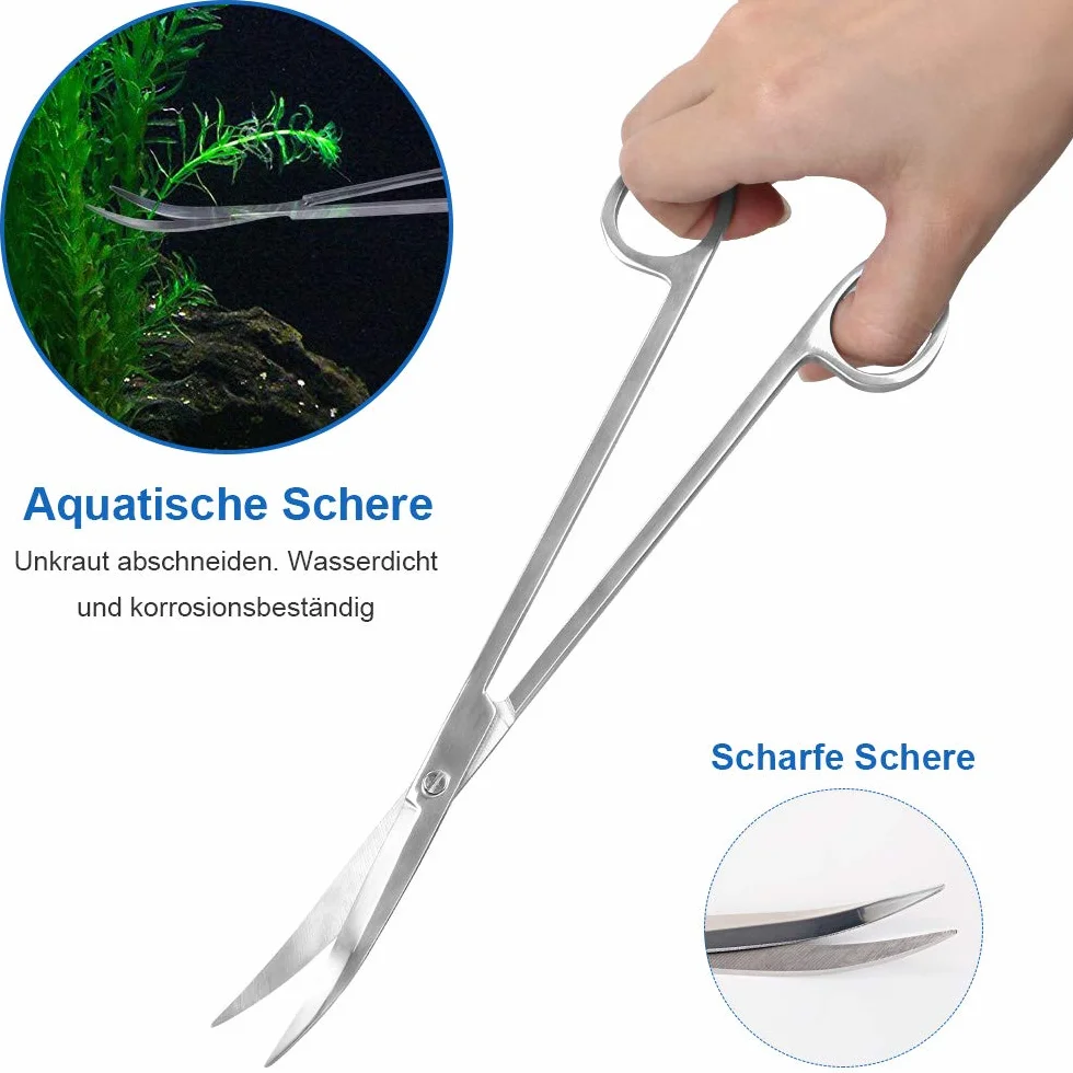 SlowTon Aquascape Zestaw narzędzi do akwarium ze stali nierdzewnej 4 w 1, długa pęseta, nożyczki, szpatułka, wielofunkcyjne, dla początkujących, do czyszczenia żwiru i roślin