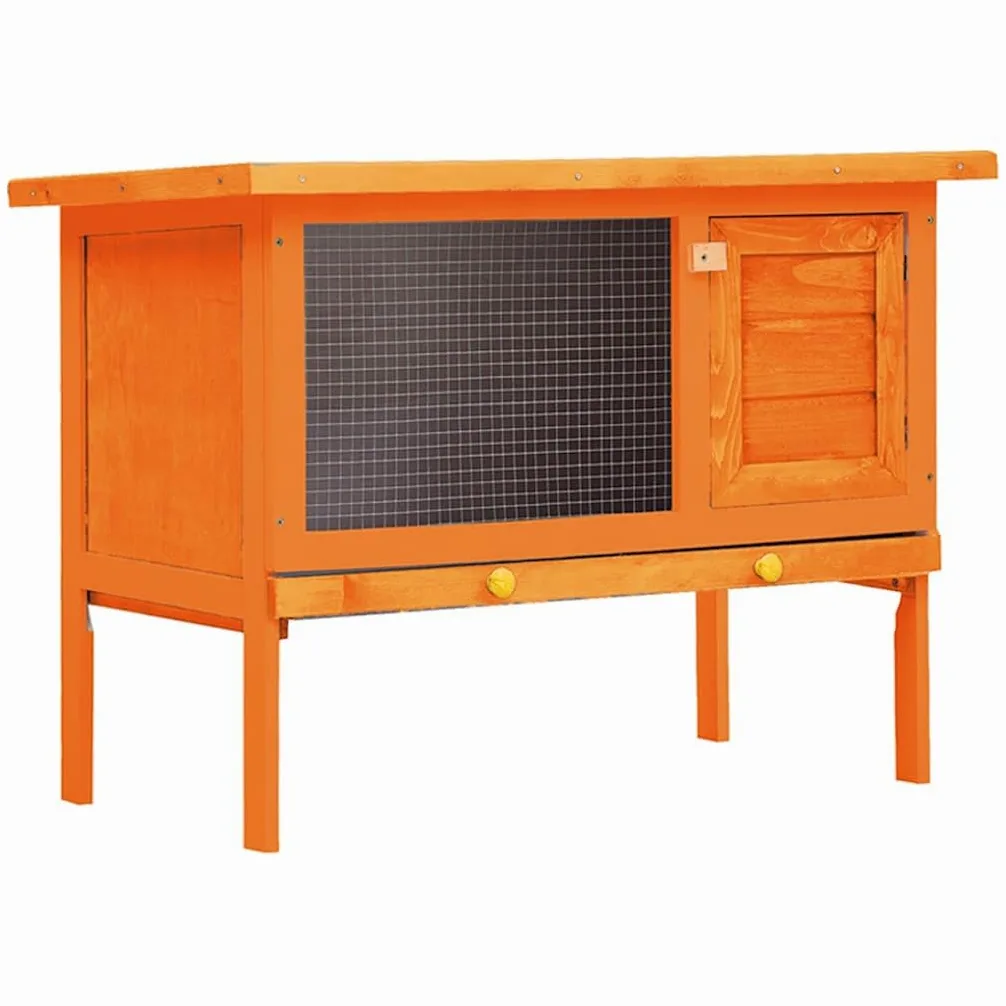 Drewniany domek dla królików z 1 poziomem, domek dla małych zwierząt z kratką drucianą, odporny na warunki atmosferyczne dach i szufladą, 90 x 45 x 65,5 cm, odpowiedni dla królików, świnek