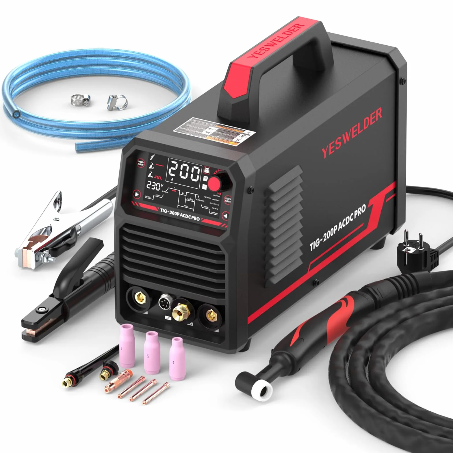 YESWELDER Spawarka TIG do aluminium 200A AC/DC z pulsem, cyfrowa spawarka inwertorowa Tig/Stick 230V
