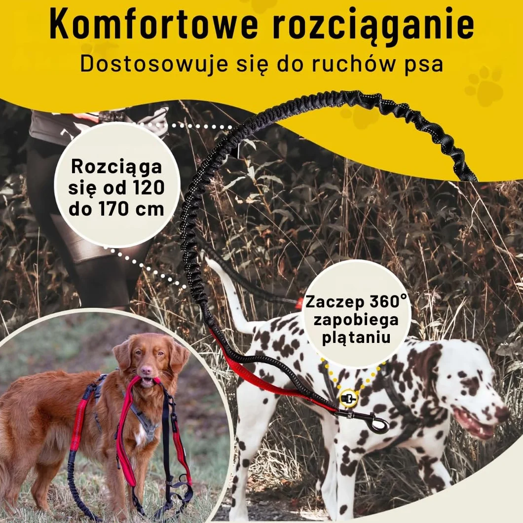 Hundefreund Elastyczne Przedłużenie Smyczy – 120 cm Wymienny Element z Amortyzatorem i 2 Odblaskowymi Uchwytami – Kompatybilne z Bezręcznymi Smyczami dla Psów (Czerwona)