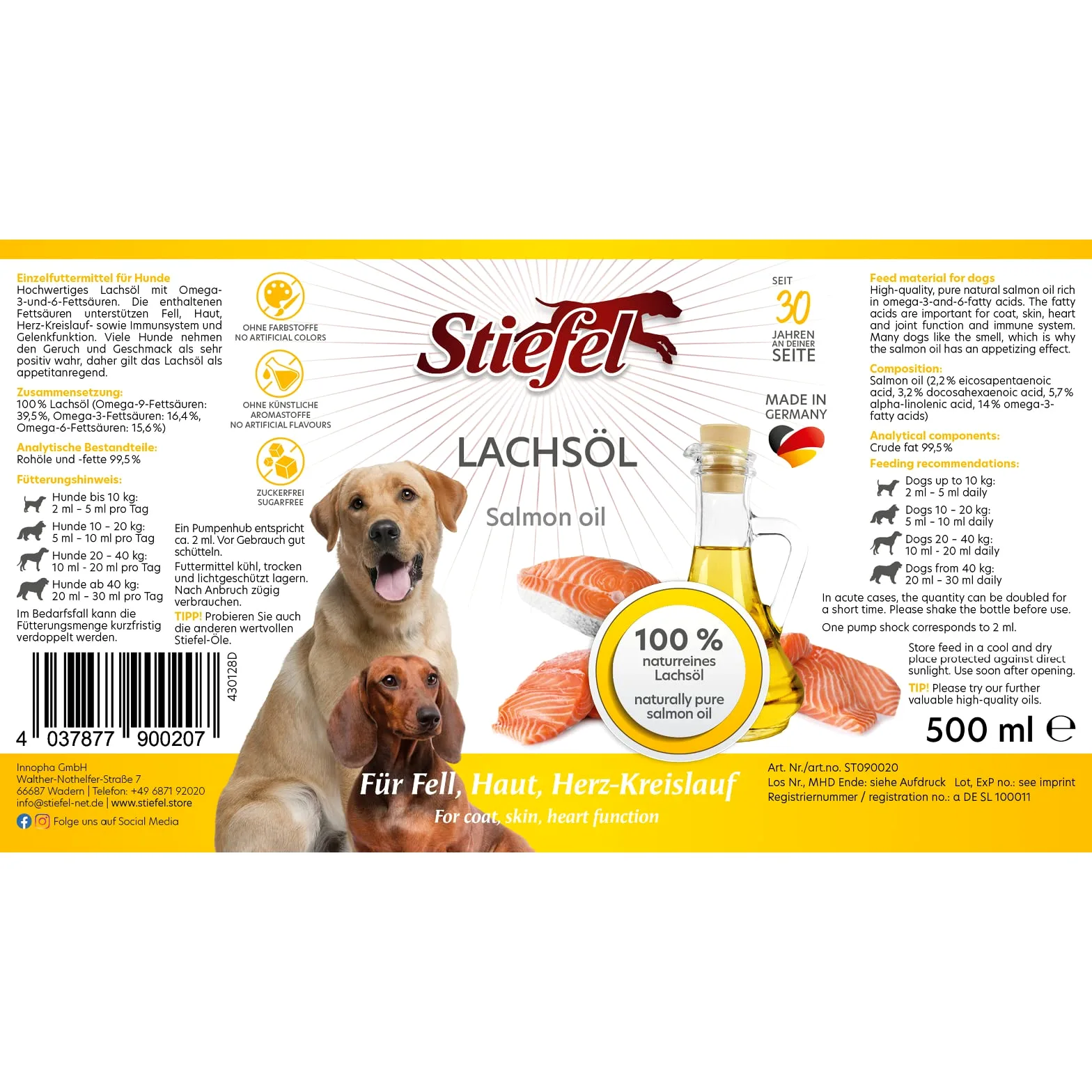 Olej z łososia dla psów 500 ml Omega-3 Omega-6 Omega-9 naturalny