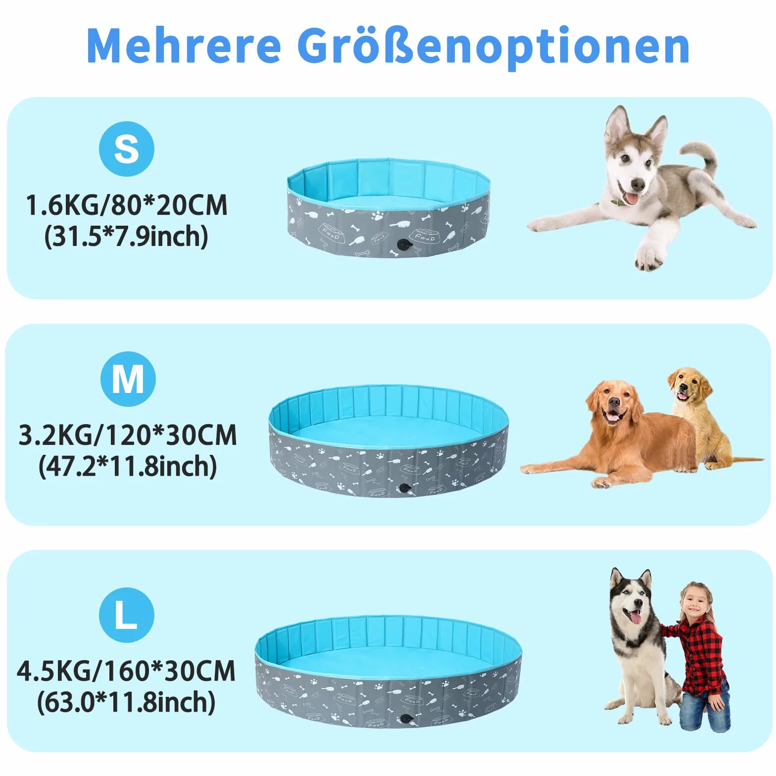 Basen dla dużych małych psów, 80/120/160 cm, składany, przenośny i przyjazny dla środowiska basen z PCW, ocean