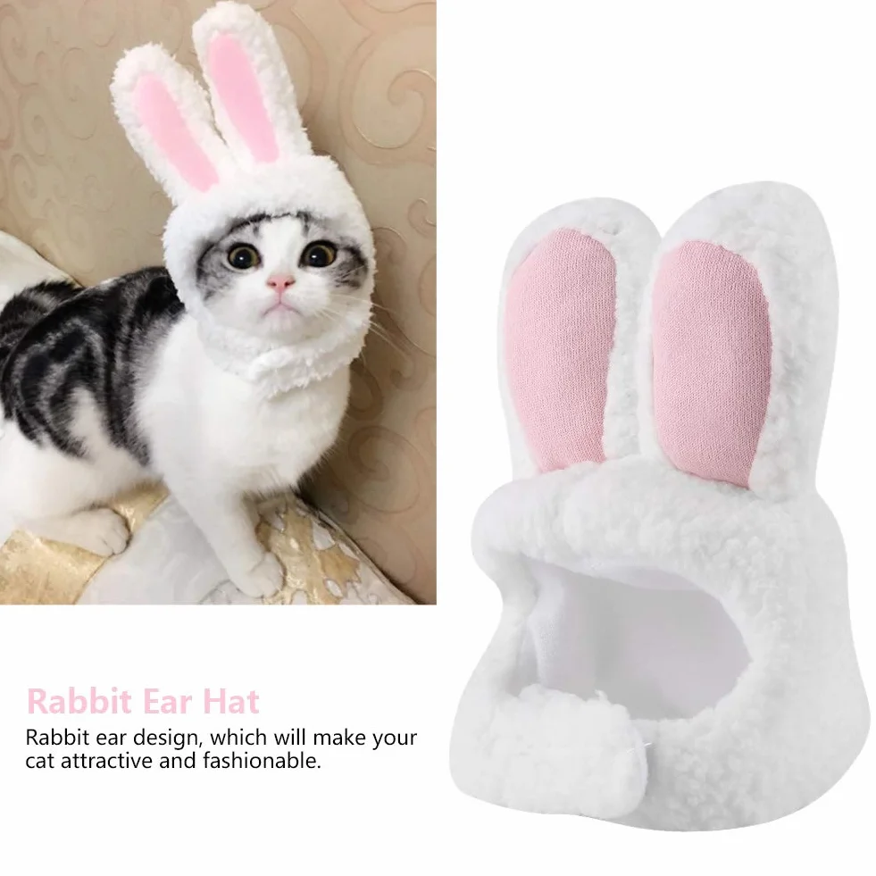 Bunny Hat, śliczny Kostium Pluszowy Kapelusz Królika dla Kotów i Małych Psów Kostium Imprezowy Halloween Akcesoria Nakrycia Głowy