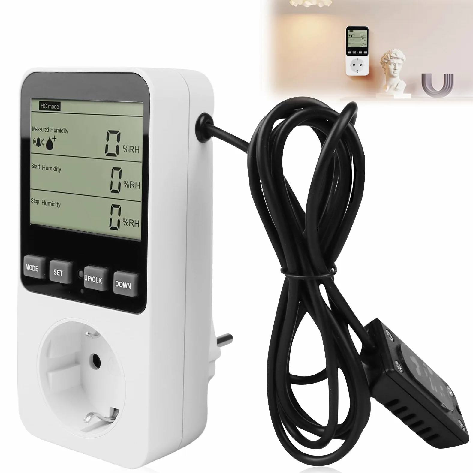 Termostat z higrostatem 230 V, cyfrowy regulator temperatury i wilgotności LCD do szklarni akwarium