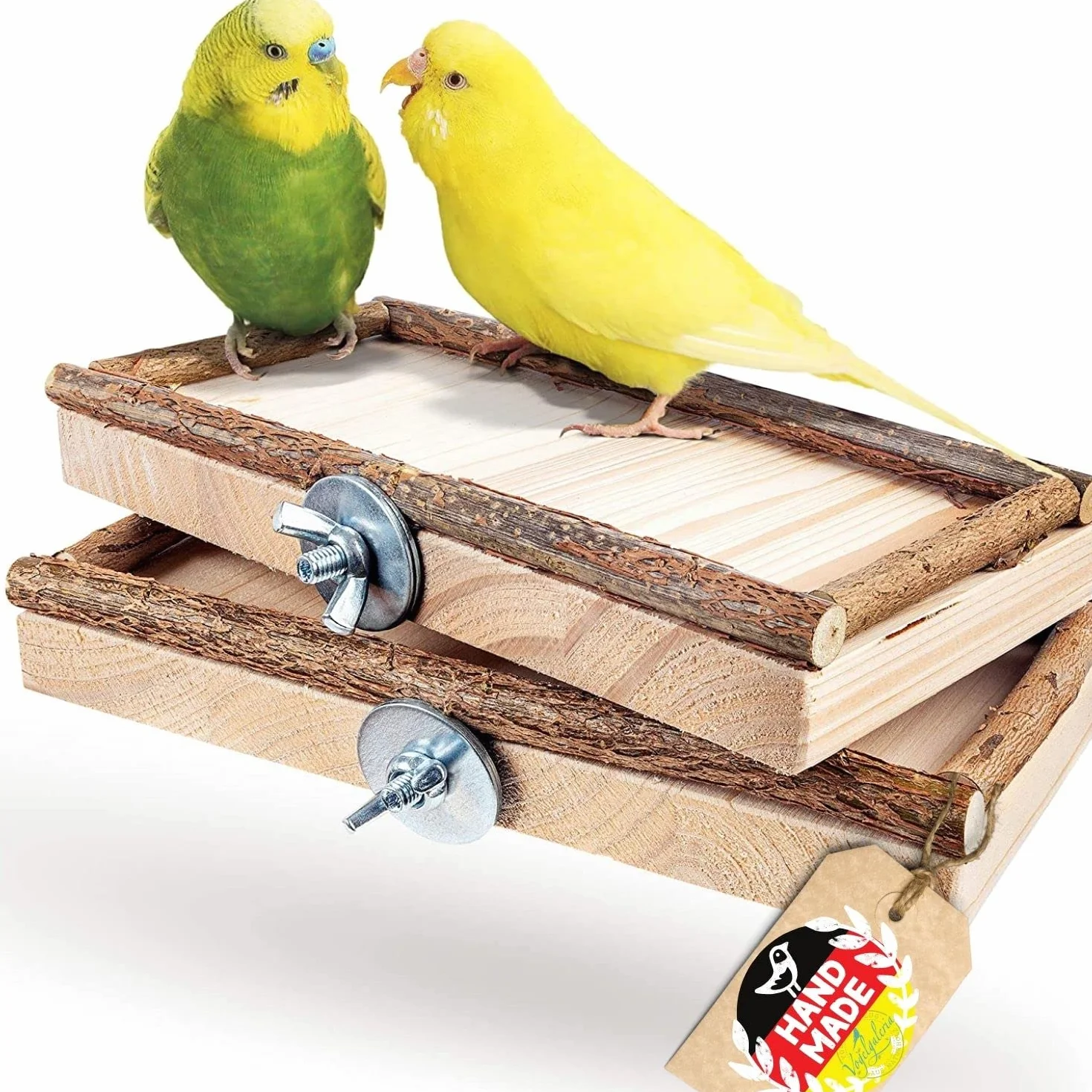 Vogelgaleria zestaw 2 desek platform do siedzenia 10 x 20 cm z naturalnym drewnem dla ptaków takich, jak kogut papuga falista itp. Idealne akcesoria do klatki, z materiałem do montażu