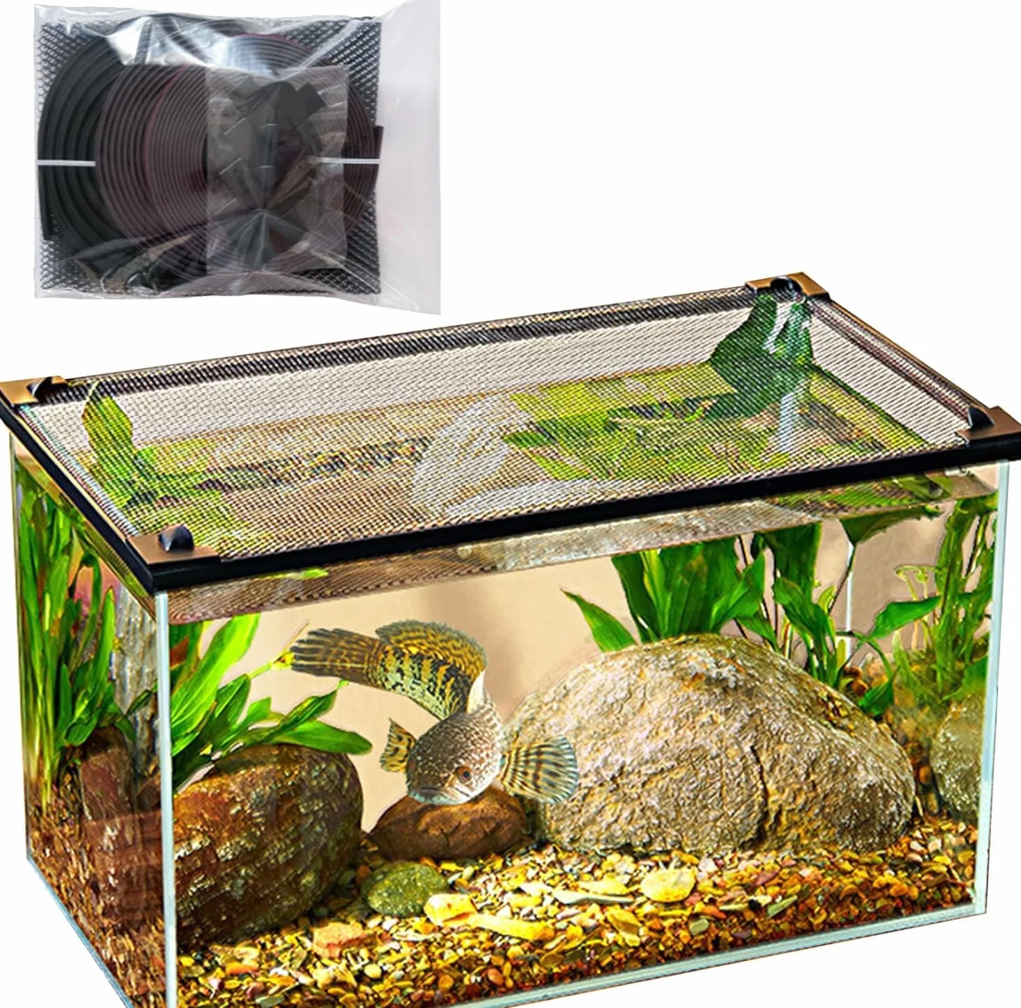 Pokrywa akwarium z siatki, siatka antyskakająca do, magnetyczna, długość 30 cm, szerokość(Width:20cm)