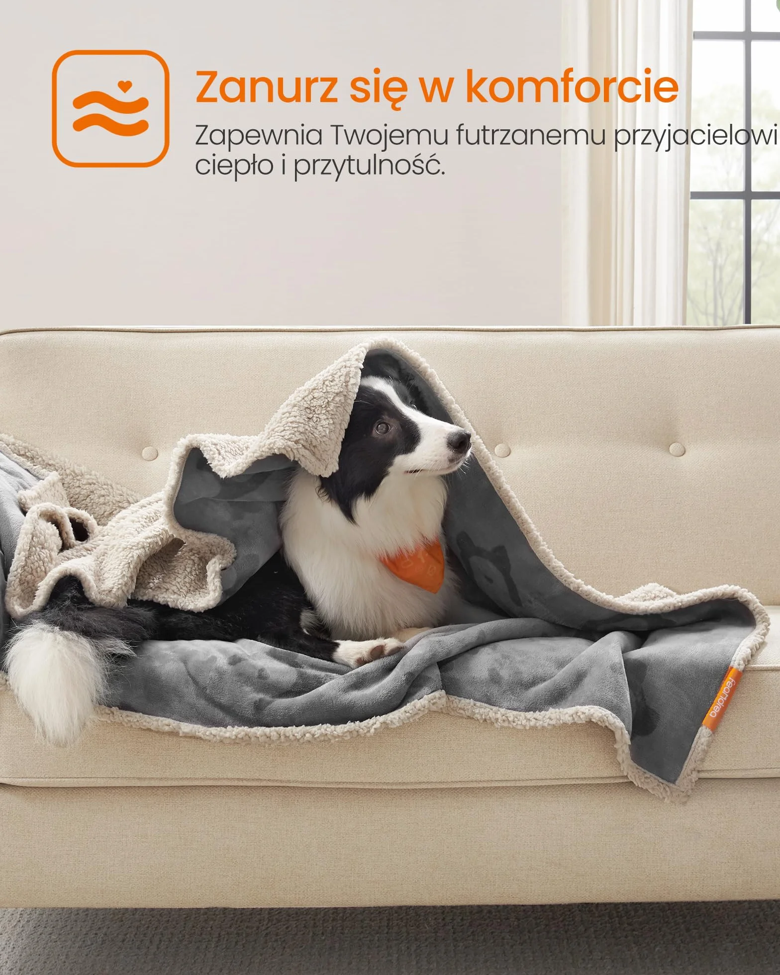 FEANDREA Wodoodporny kocyk dla psa Mata z polaru Sherpa szary