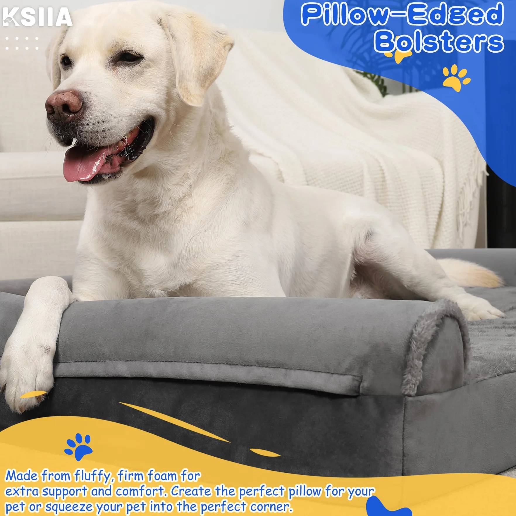 KSIIA Legowisko dla dużych psów ortopedyczne, Łóżko dla psa, poduszka dla psa 121x76x18cm zdejmowana sofa dla psa, zmywalne antypoślizgowe, XXL Szary