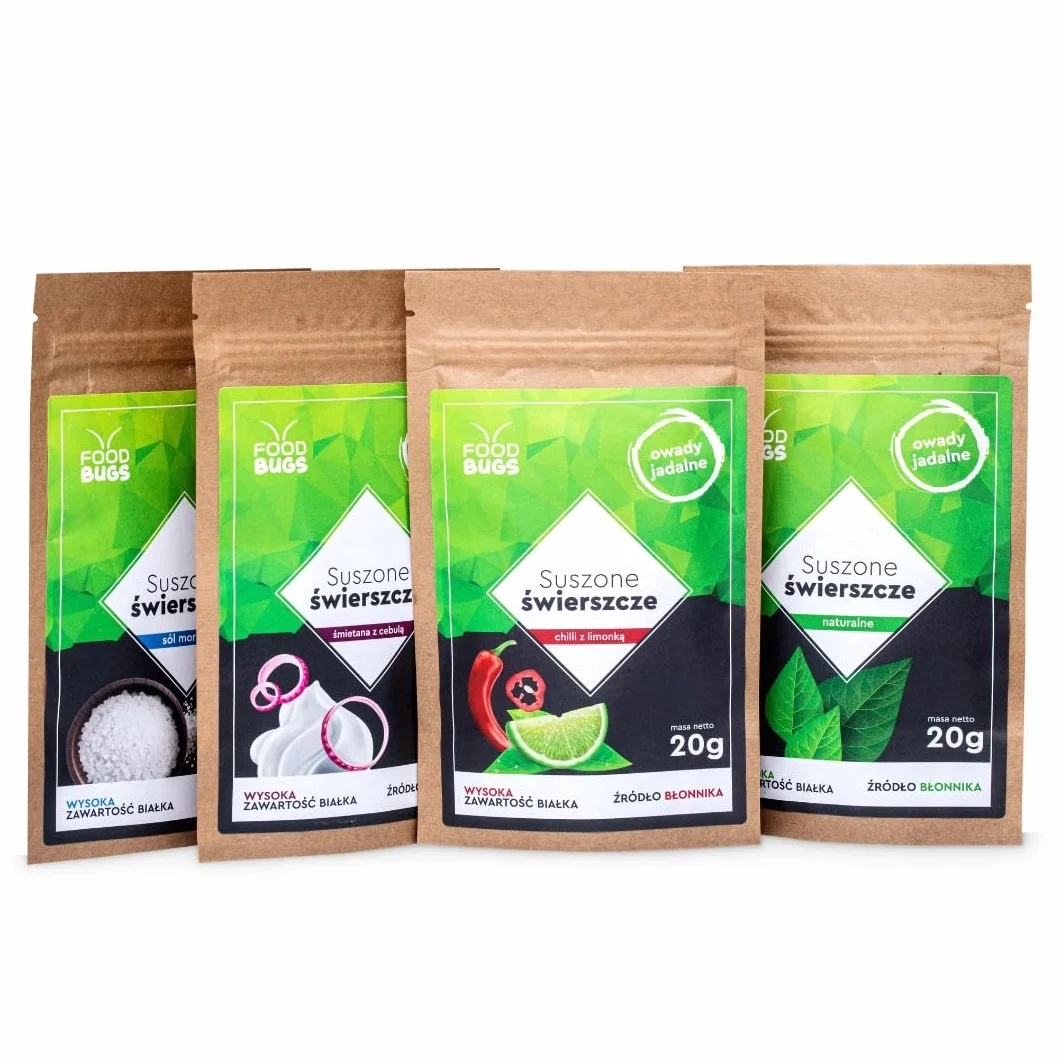 FoodBugs Jadalne owady świerszcze Zestaw 4 opakowań Różne smaki Superfood Wysoka zawartość białka i błonnika
