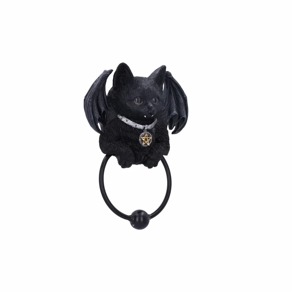 Nemesis Now Kołatka do drzwi dla kota Vampuss 20 cm, żywica, czarna, czarna kołatka do drzwi kota, wampuss, wampirzyca, prezent czarownicy, dekoracja na Halloween, odlewana w najlepszej żywicy,
