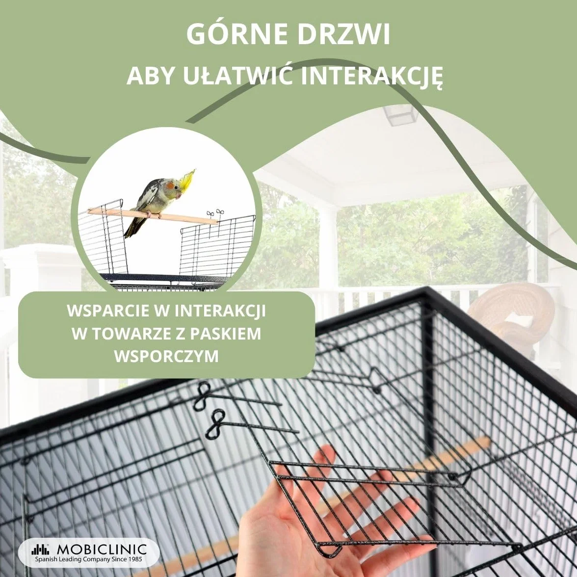 Mobiclinic® pets, Klatka dla ptaków, Nymph, Kółka transportowe, Hamulce, Otwieranie od góry, Wyjmowana taca, 8 drzwiczek, Duż rozmiar