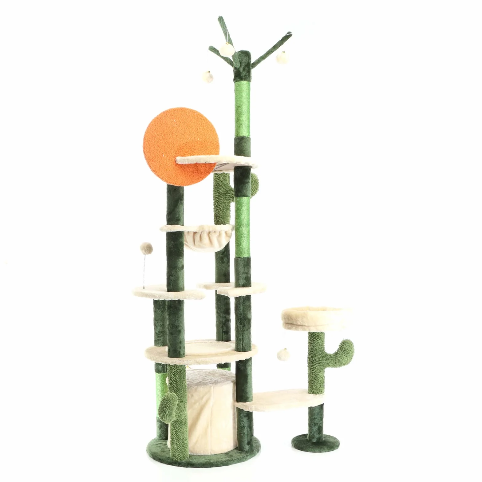 Fudajo Drapak dla kota 172 cm zielony, wielopoziomowy drapak w kształcie kaktusa z sizalowymi słupkami, platformami, zabawkami i domkami dla kotów