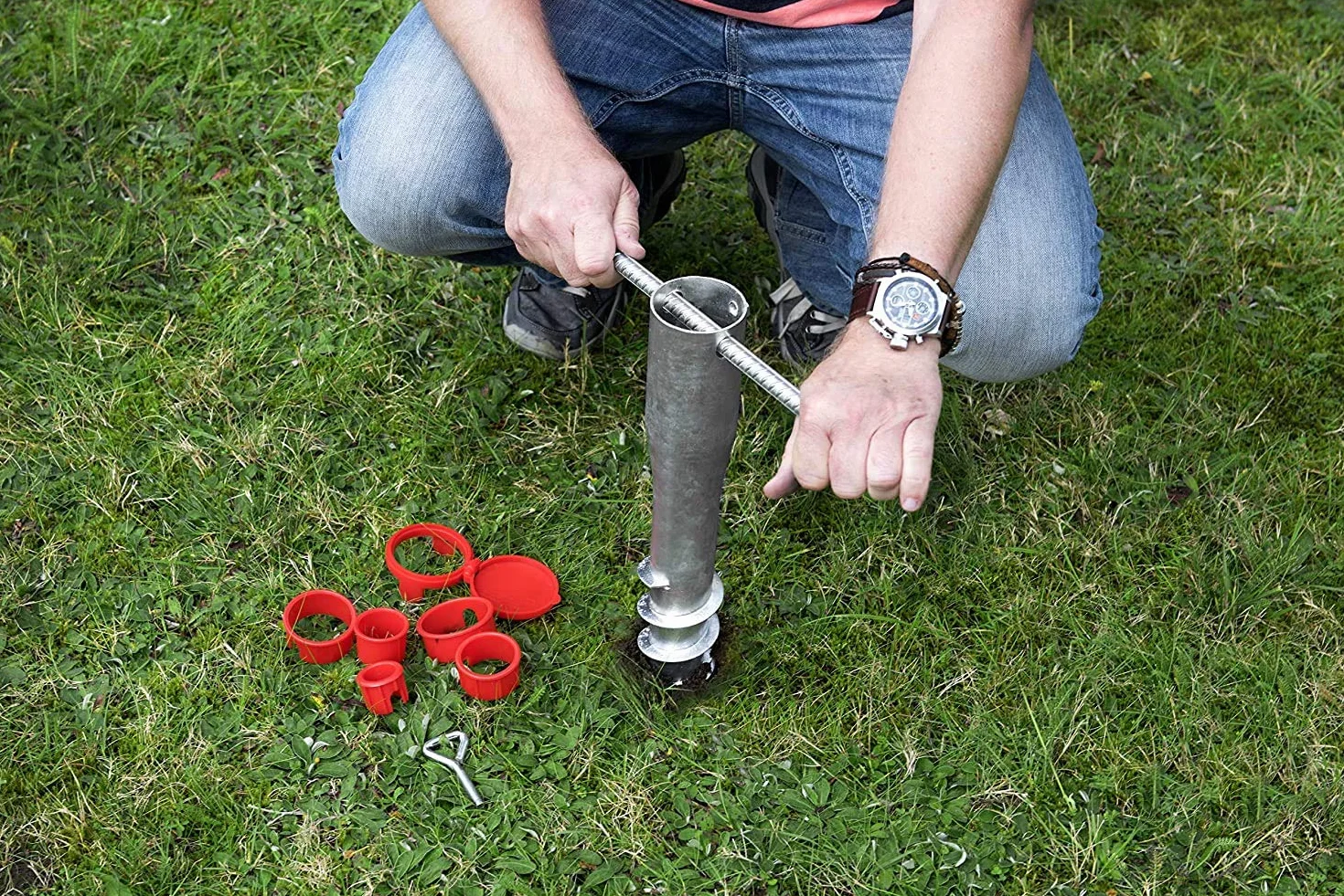 Meister 8-częściowy zestaw tulejek do wkręcania – Ø 65 mm x 565 mm – do rur o średnicy Ø 26 – 64 mm – z 5 tulejami redukcyjnymi – cynkowane ogniowo/tuleja wkręcana do parasola przeciwsłonecznego/tuleja wkręcana / 9979400