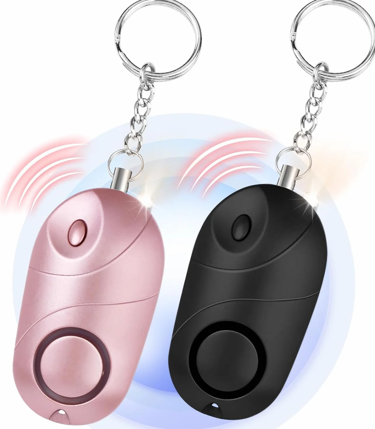 flintronic 2 x osobisty alarm 140 dB samoobrony z oświetleniem LED i brelokiem do kluczy, alarm kieszonkowy, czarny